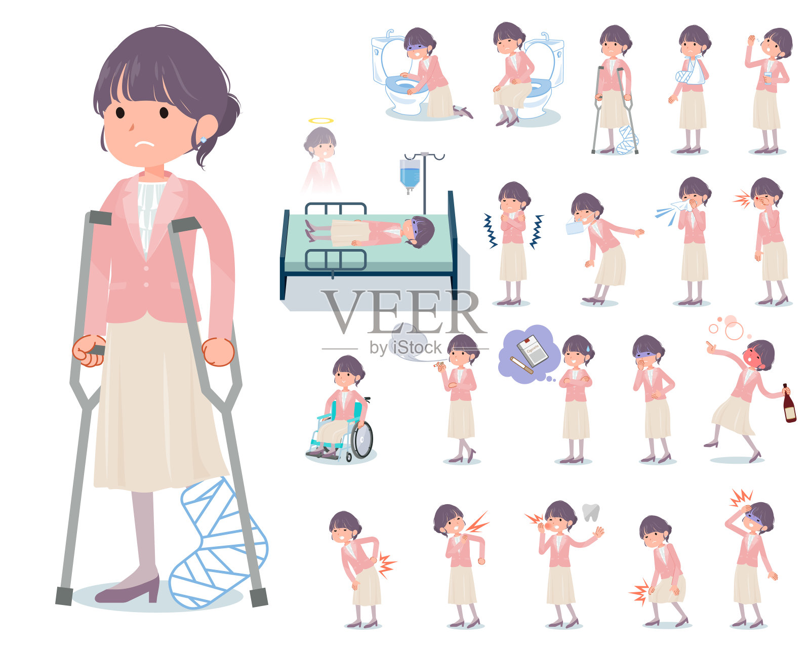 平底的正式夹克裙子女人的病插画图片素材