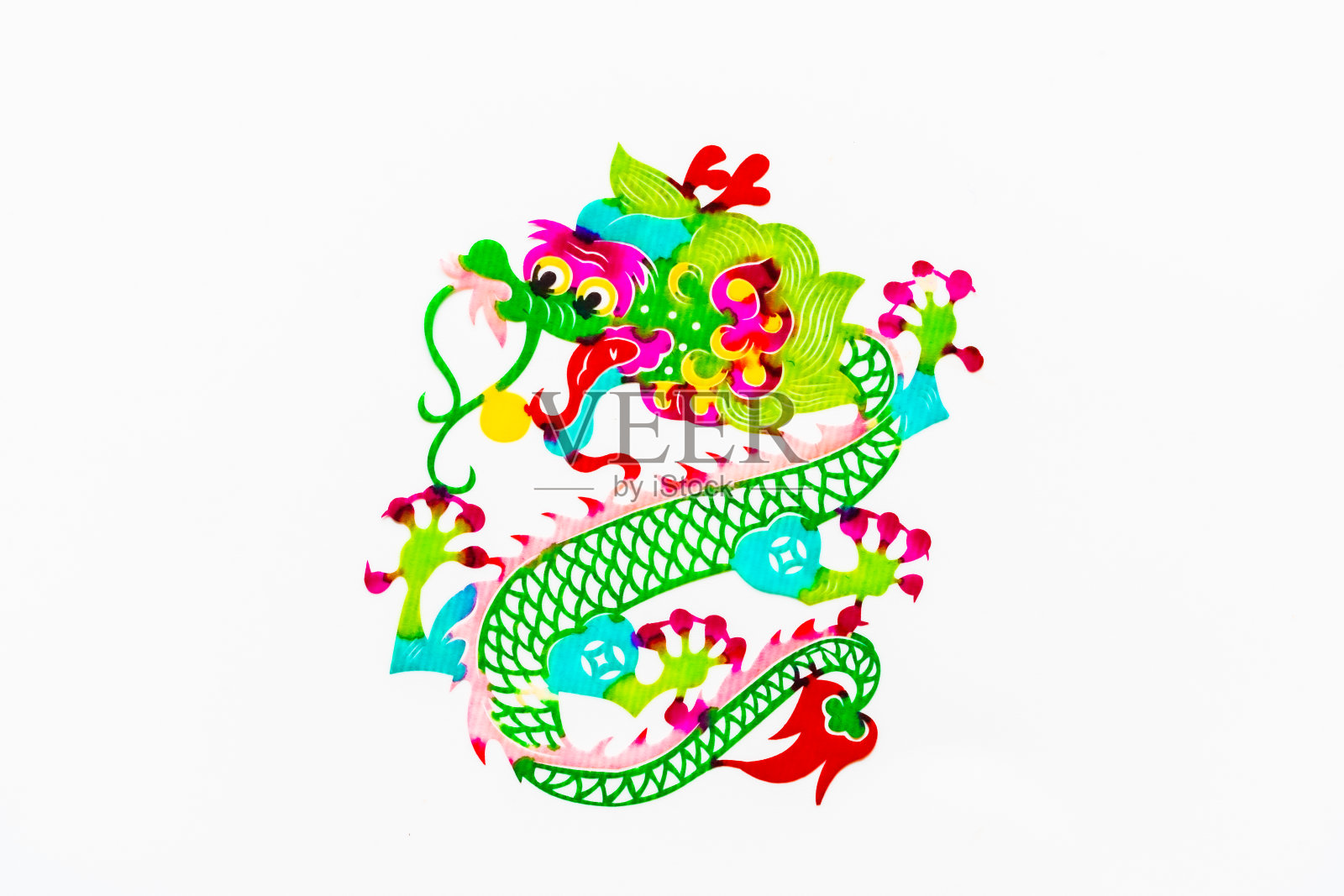 中国传统剪纸,十二生肖。中国新年,龙年。中国传统的动物龙剪纸艺术图案。龙剪纸,过年。照片摄影图片