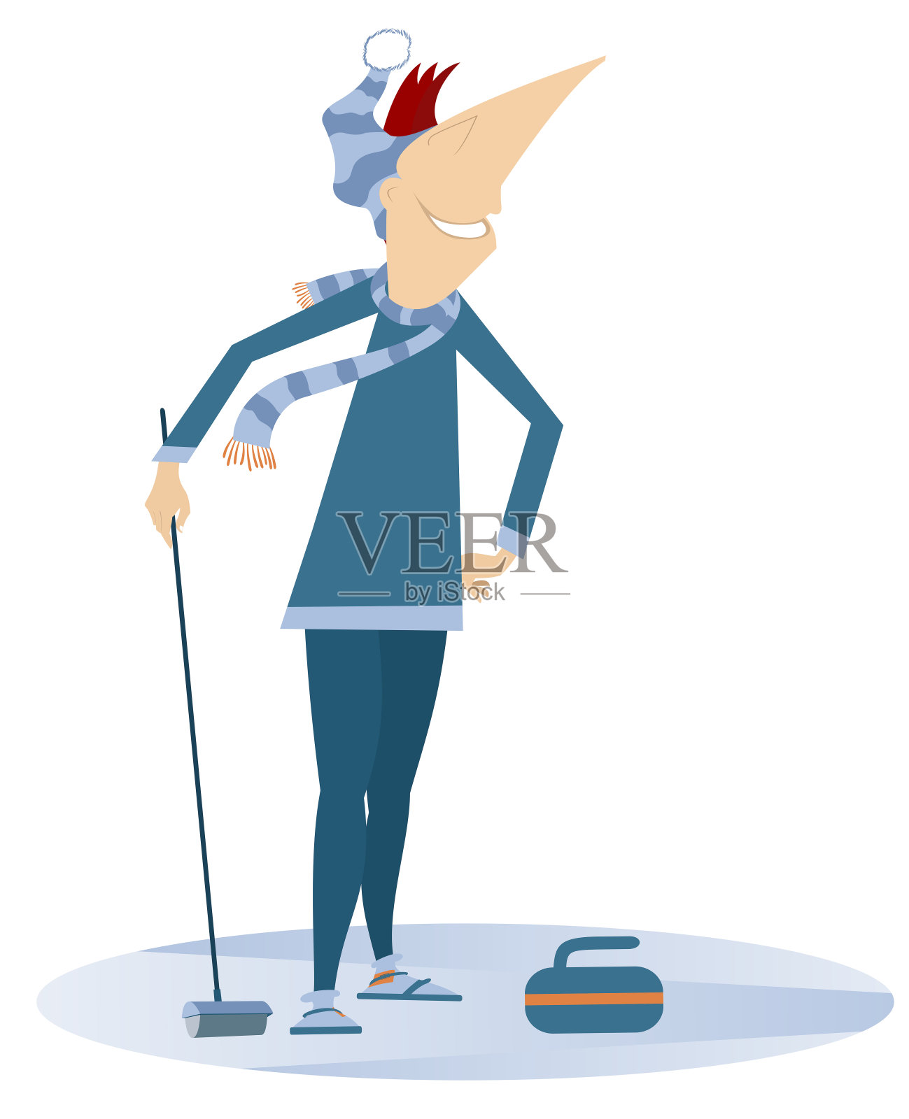 微笑的年轻人玩冰壶孤立的插图插画图片素材