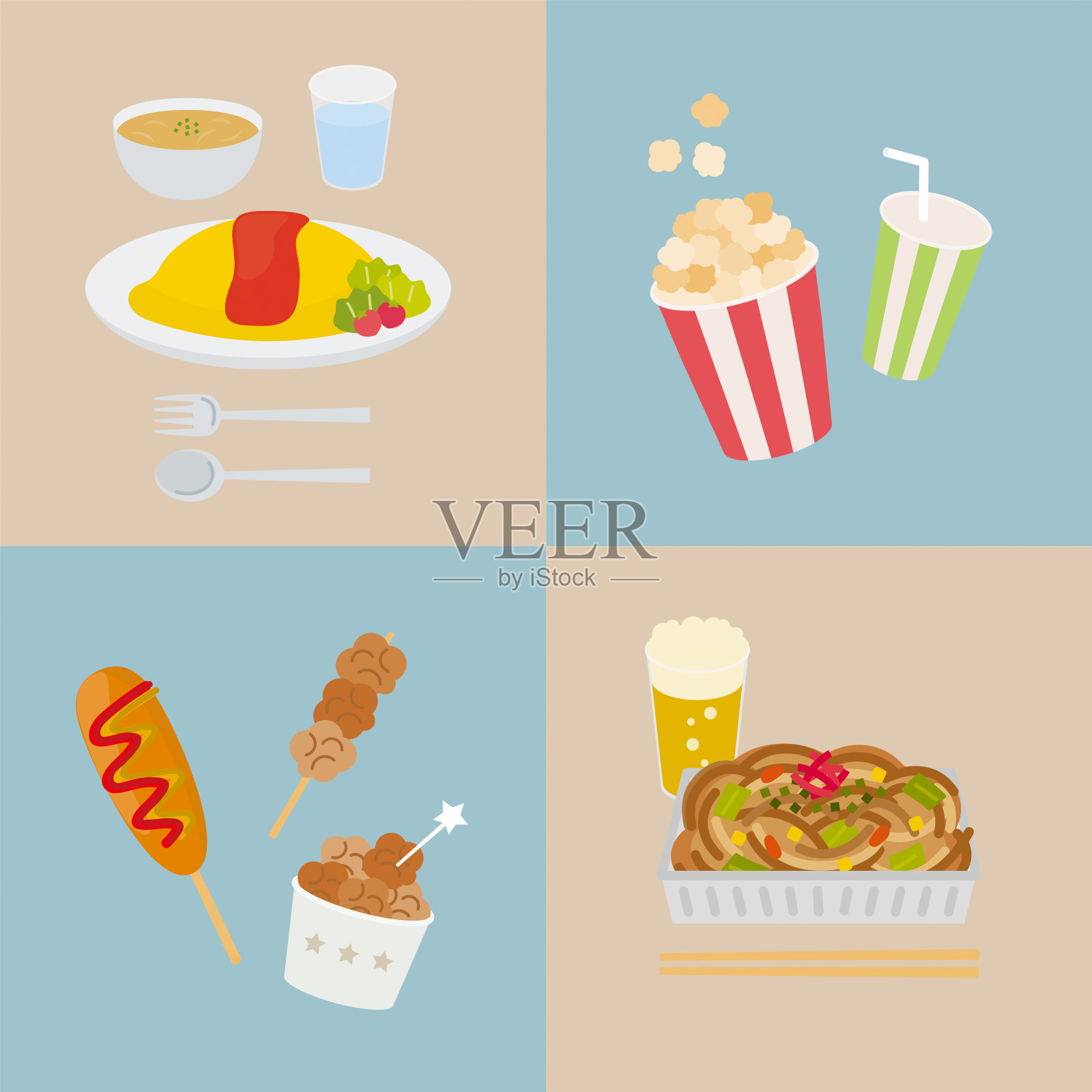 日本料理(煎蛋卷和摊位菜单)插画图片素材