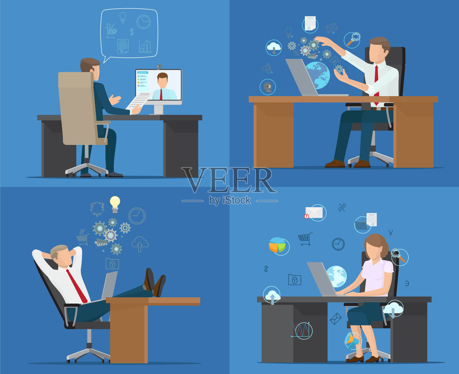 一套卡片办公室工作人员矢量插图插画图片素材