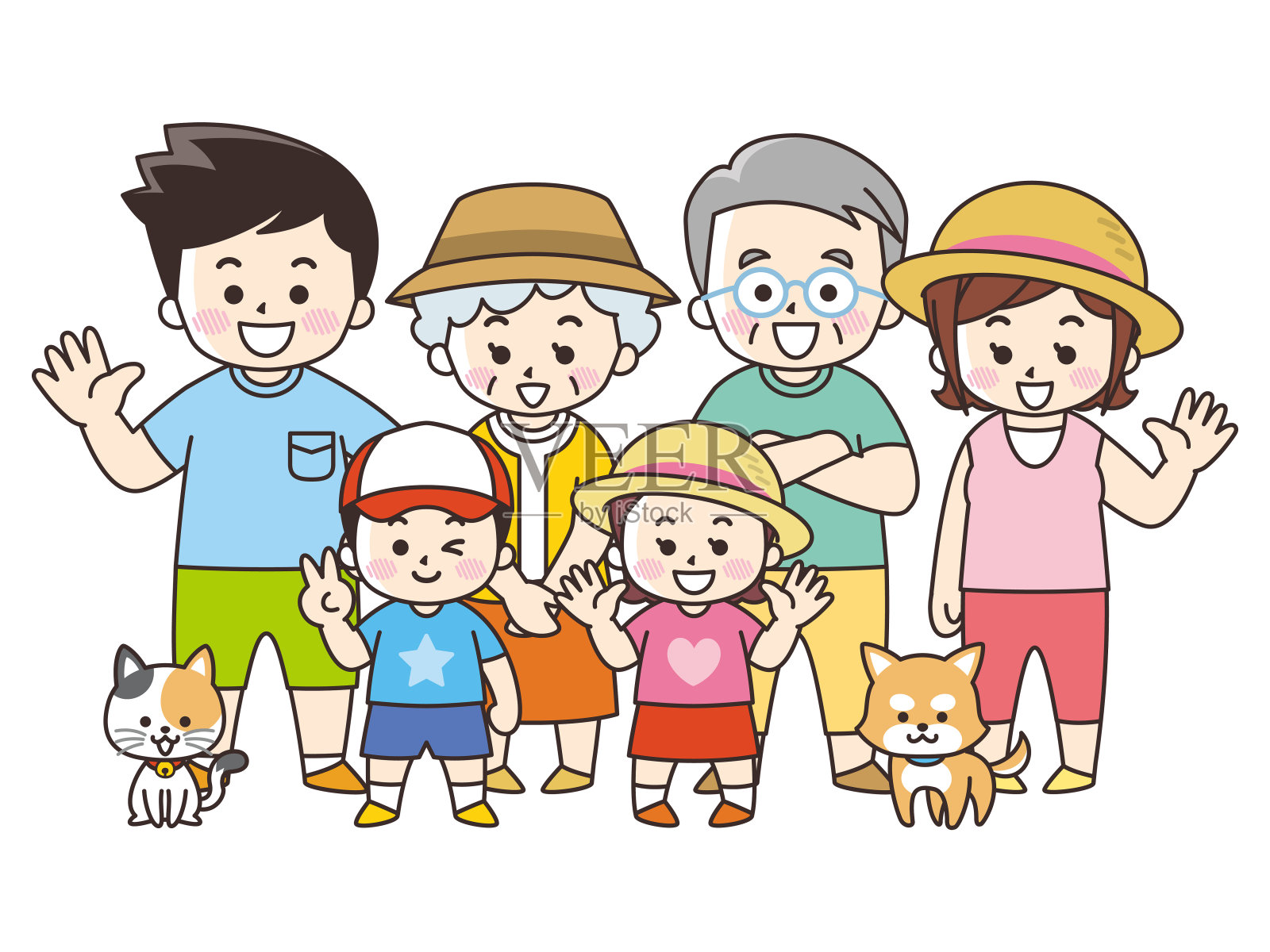 家人相聚,炎炎夏日插画图片素材