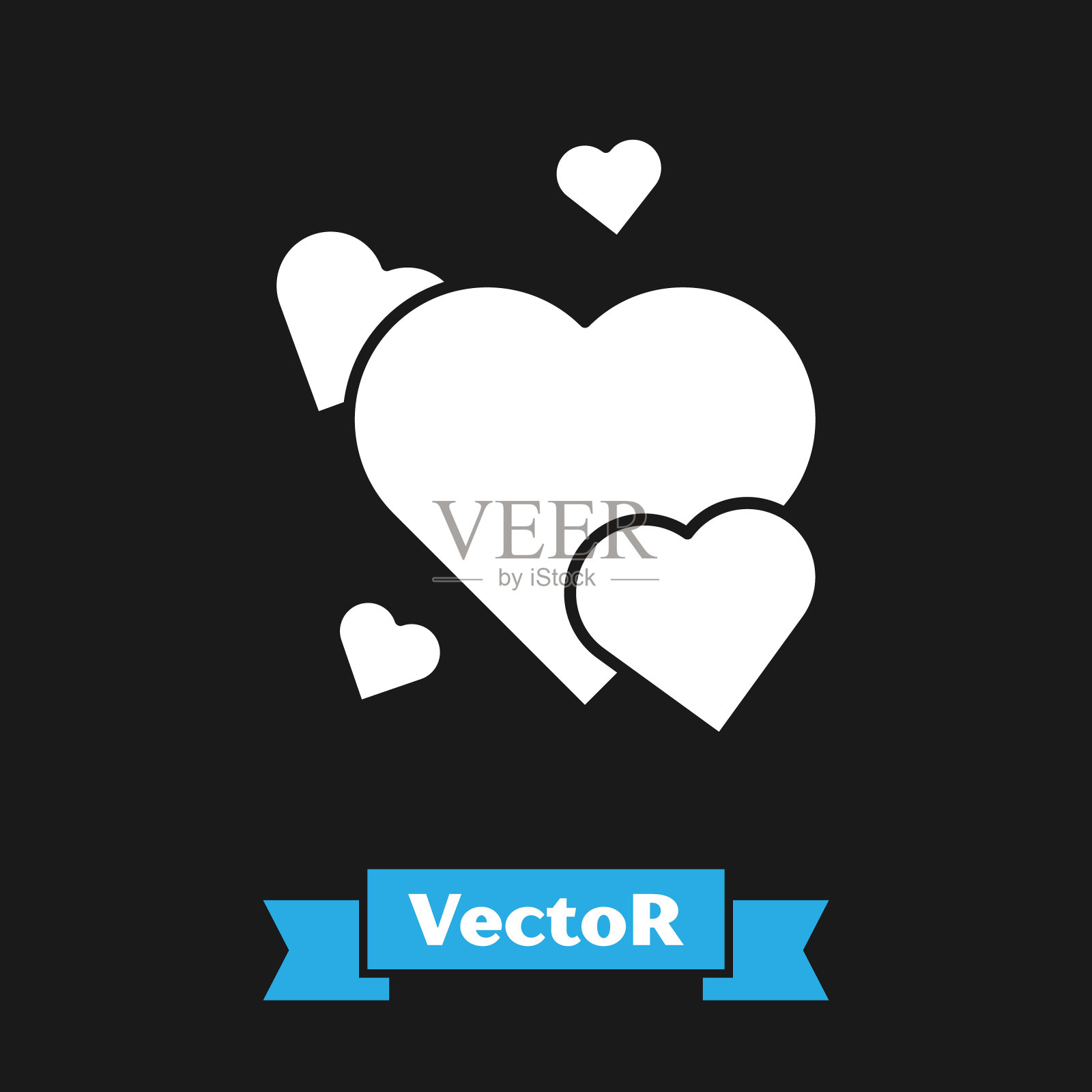 白色的心图标孤立在黑色的背景。浪漫象征着联系、结合、激情和婚礼。情人节的象征。矢量图插画图片素材