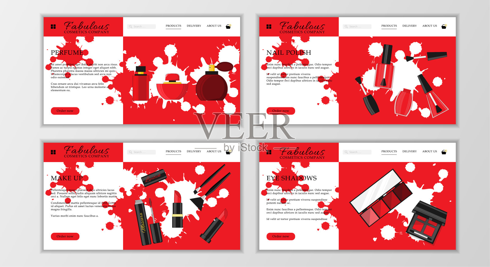 矢量化妆品店网站模板。现代插图设计和网页。插画图片素材