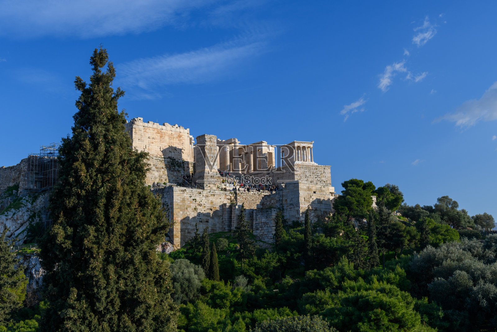 希腊雅典卫城的帕台农神庙。金色的小时光。照片摄影图片
