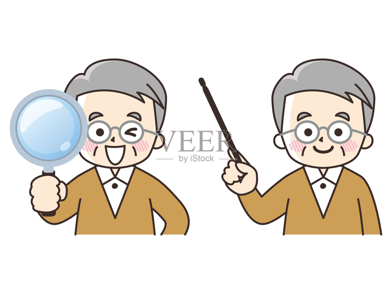 一个拿着放大镜的老人插画图片素材