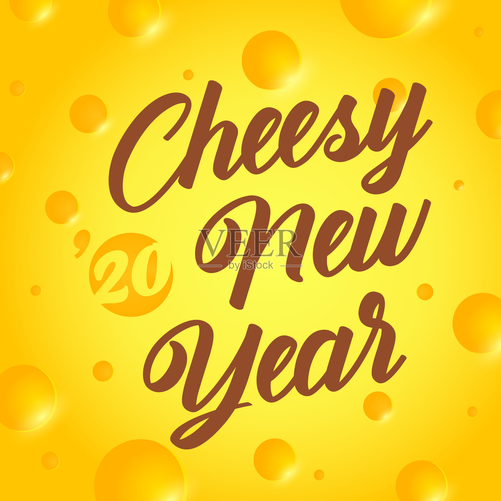 贺卡,Cheesy New Year。2020年的象征。漂亮的排版在黄色奶酪的背景,海报,明信片,横幅。向量插画图片素材