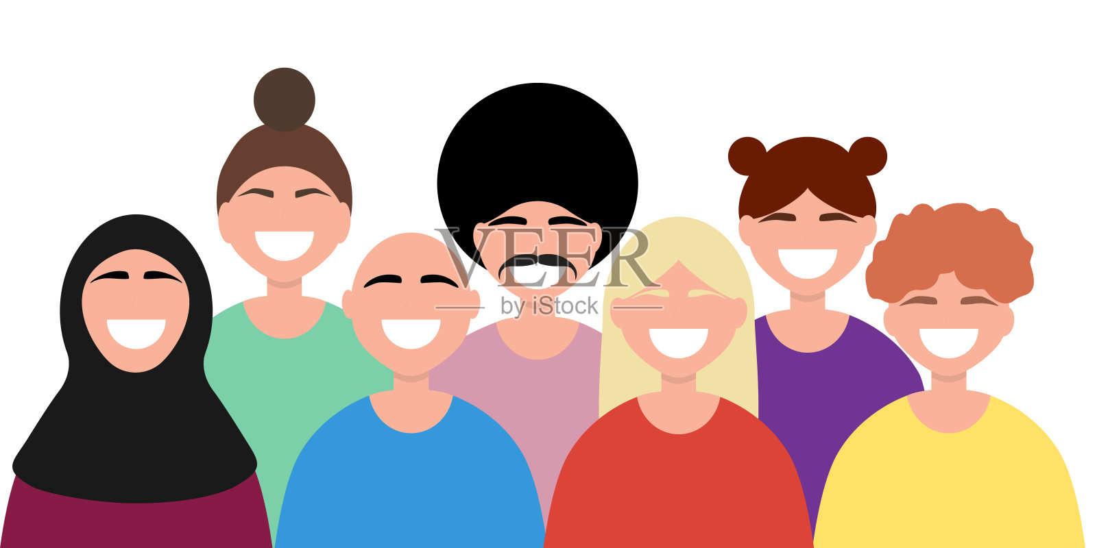 世界人民友谊:来自不同国家的男人和女人扁平化设计插画图片素材