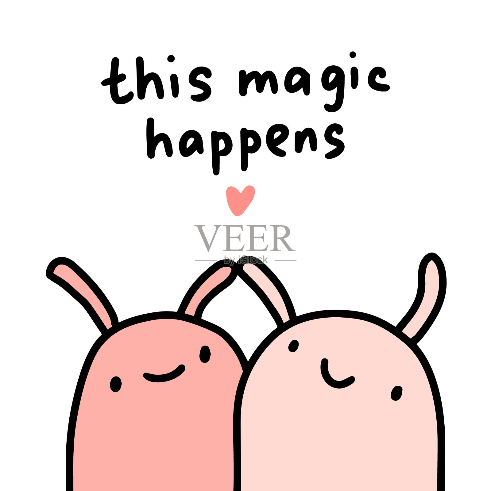 这是一幅神奇的发生在卡通卡通风格的矢量插图,兔子一起快乐的心插画图片素材