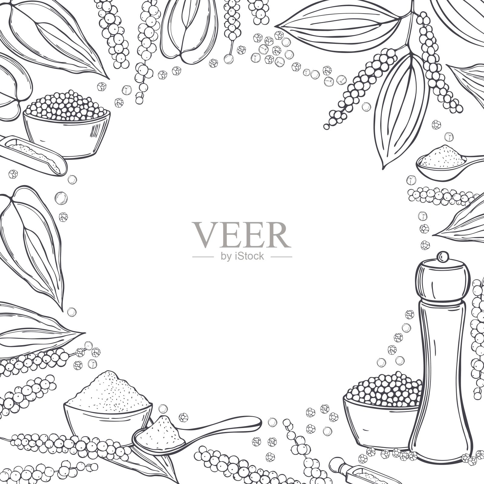 矢量背景与黑胡椒。示意图说明。插画图片素材