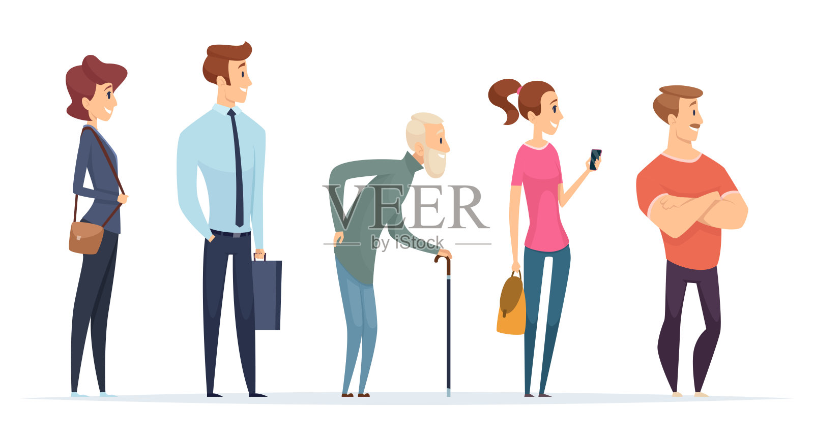 排队的人。轮廓人物男女站在直线矢量人插画图片素材