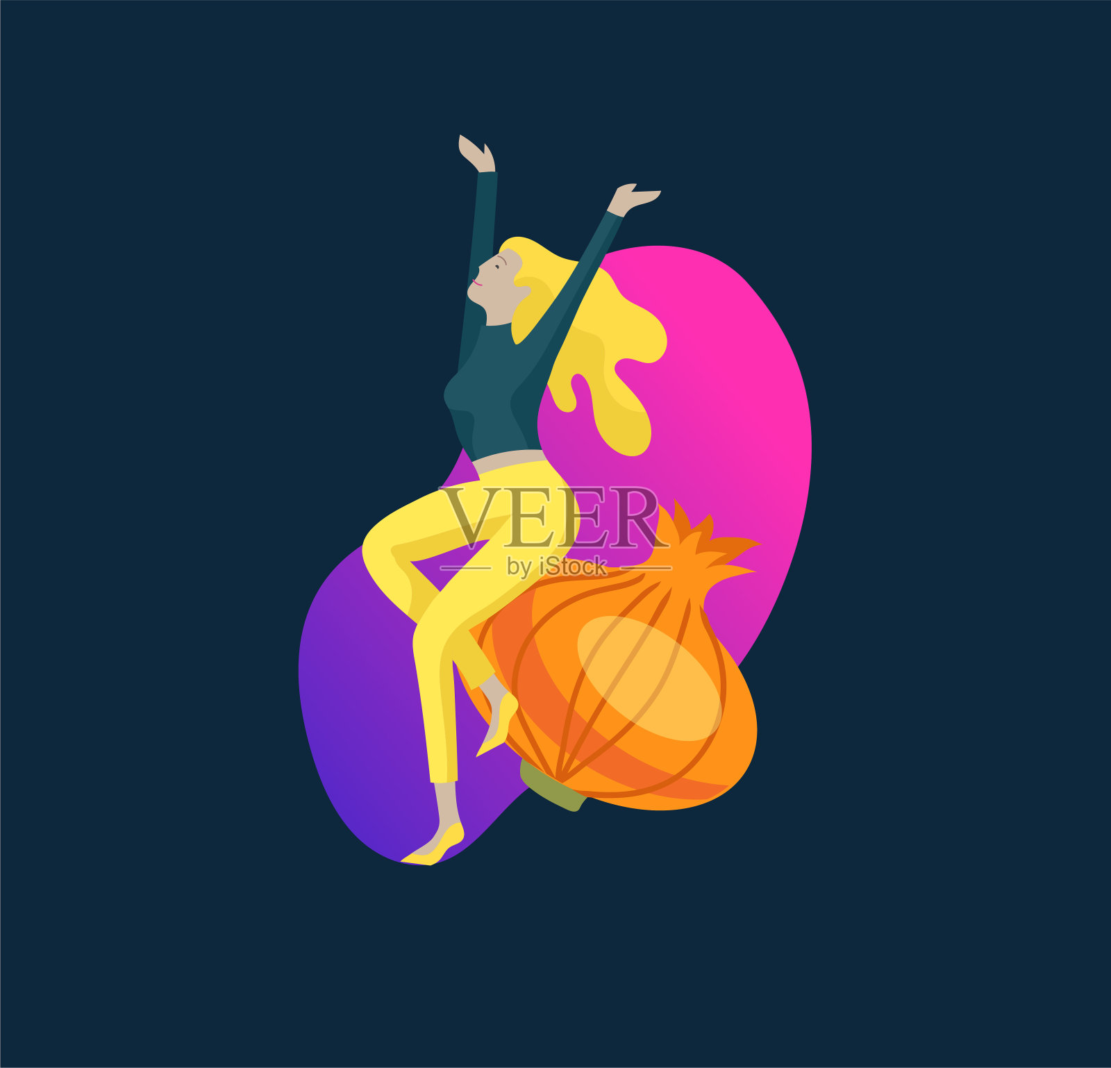 快乐的人们用蔬菜跳着舞。素食,健康的生活方式。素食食谱,素食食谱,不吃肉,环保。色彩斑斓的向量插画图片素材