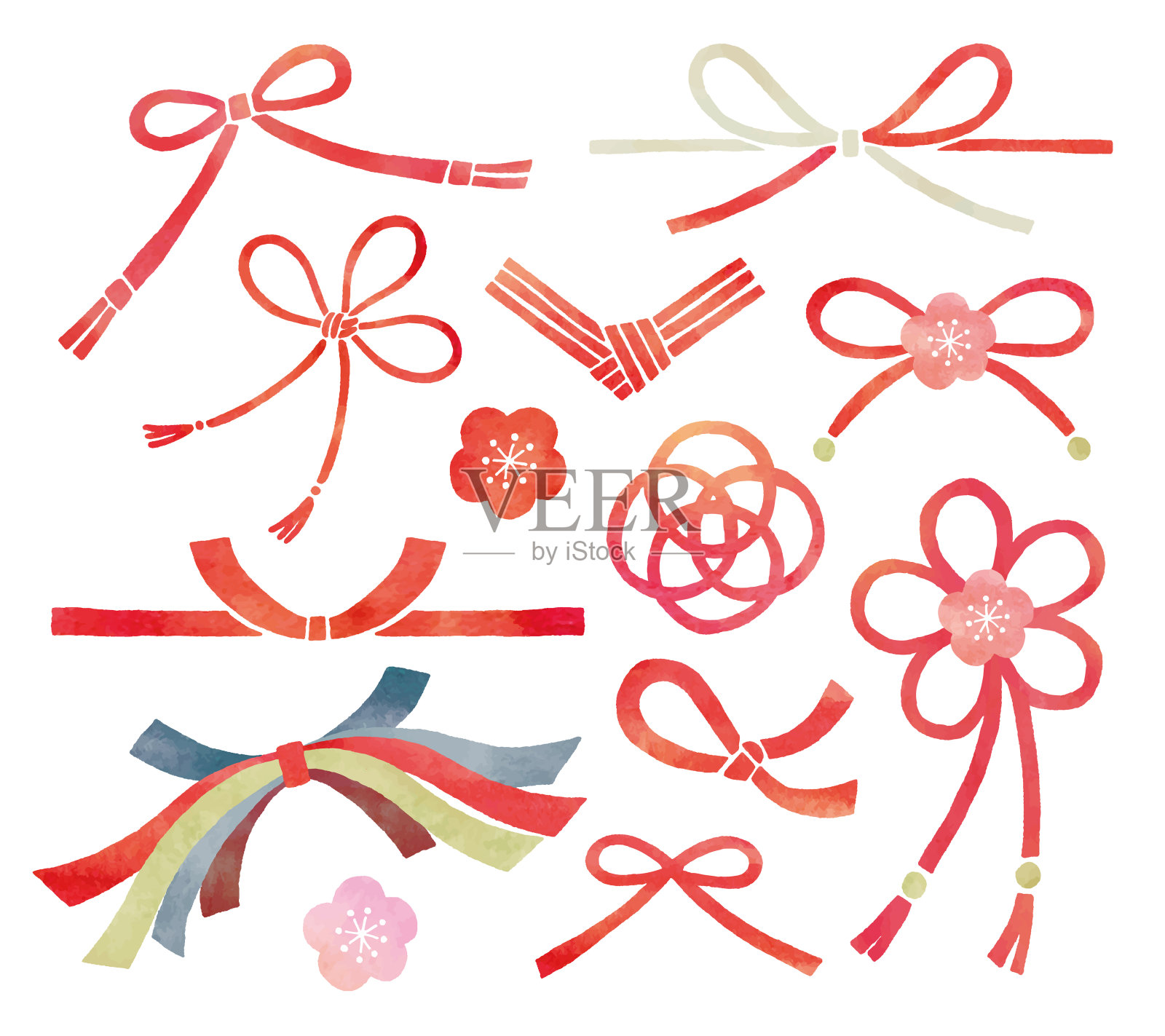 日本丝带水彩设计元素图片