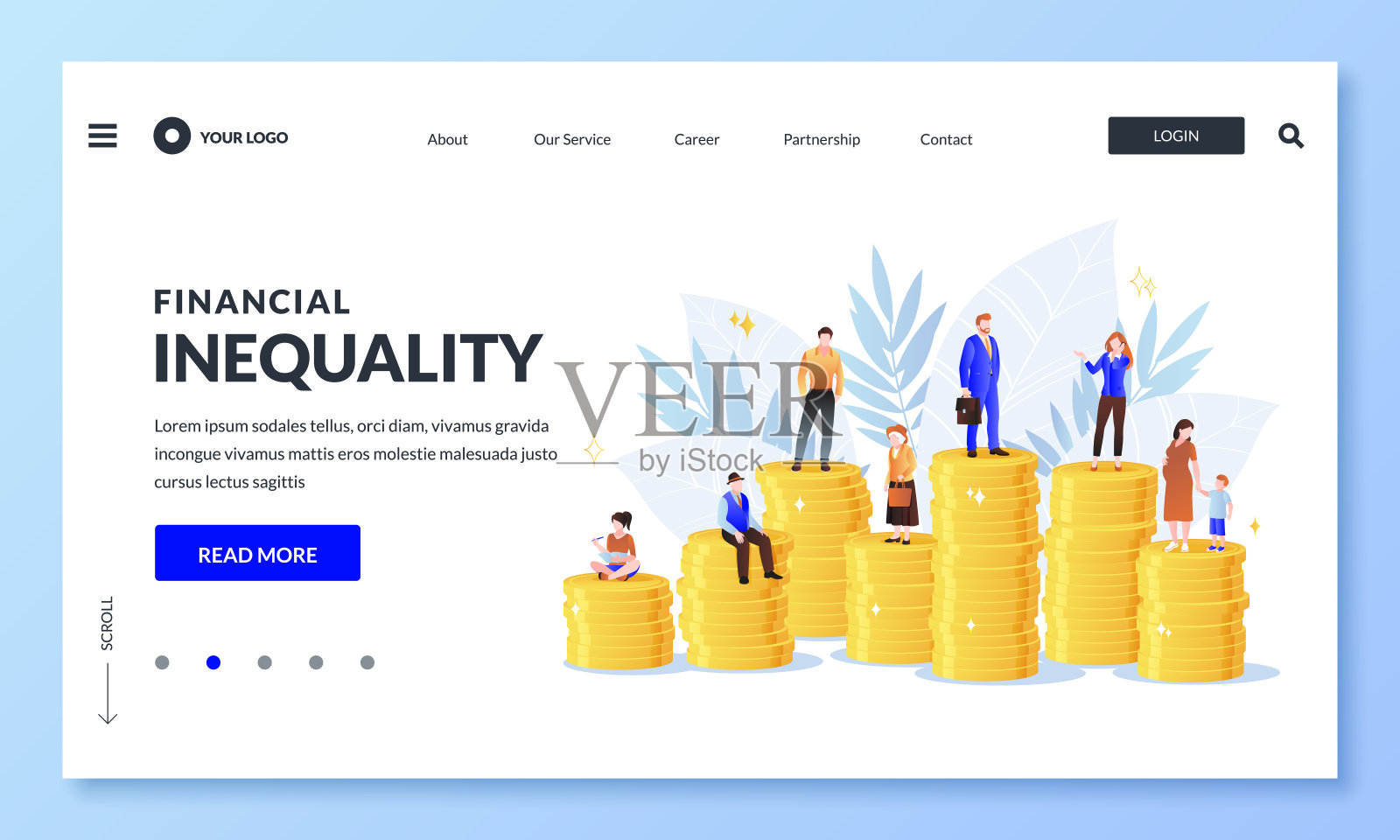 薪酬收入概念中的财务不平等与差异。人在金钱上不平等。矢量插图。插画图片素材