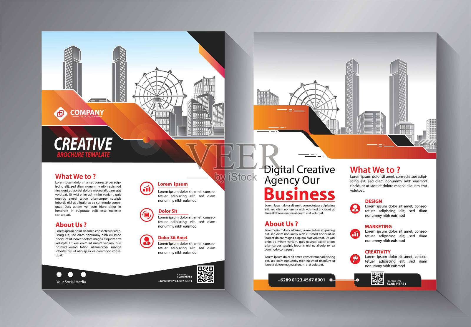 宣传册设计,涵盖现代布局,年度报告,海报,传单A4彩色三角形,几何形状的科技,科学,市场与灯光背景插画图片素材