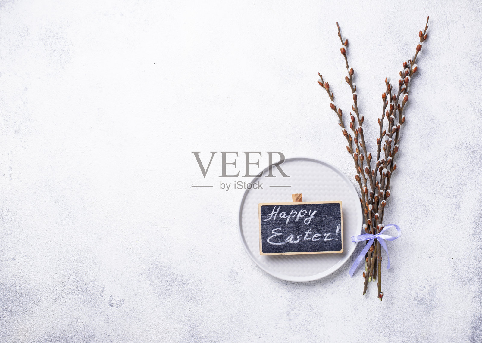 复活节背景与猫咪柳树照片摄影图片