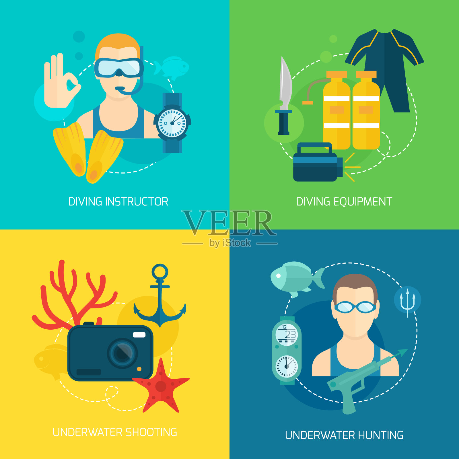 潜水图标组成插画图片素材