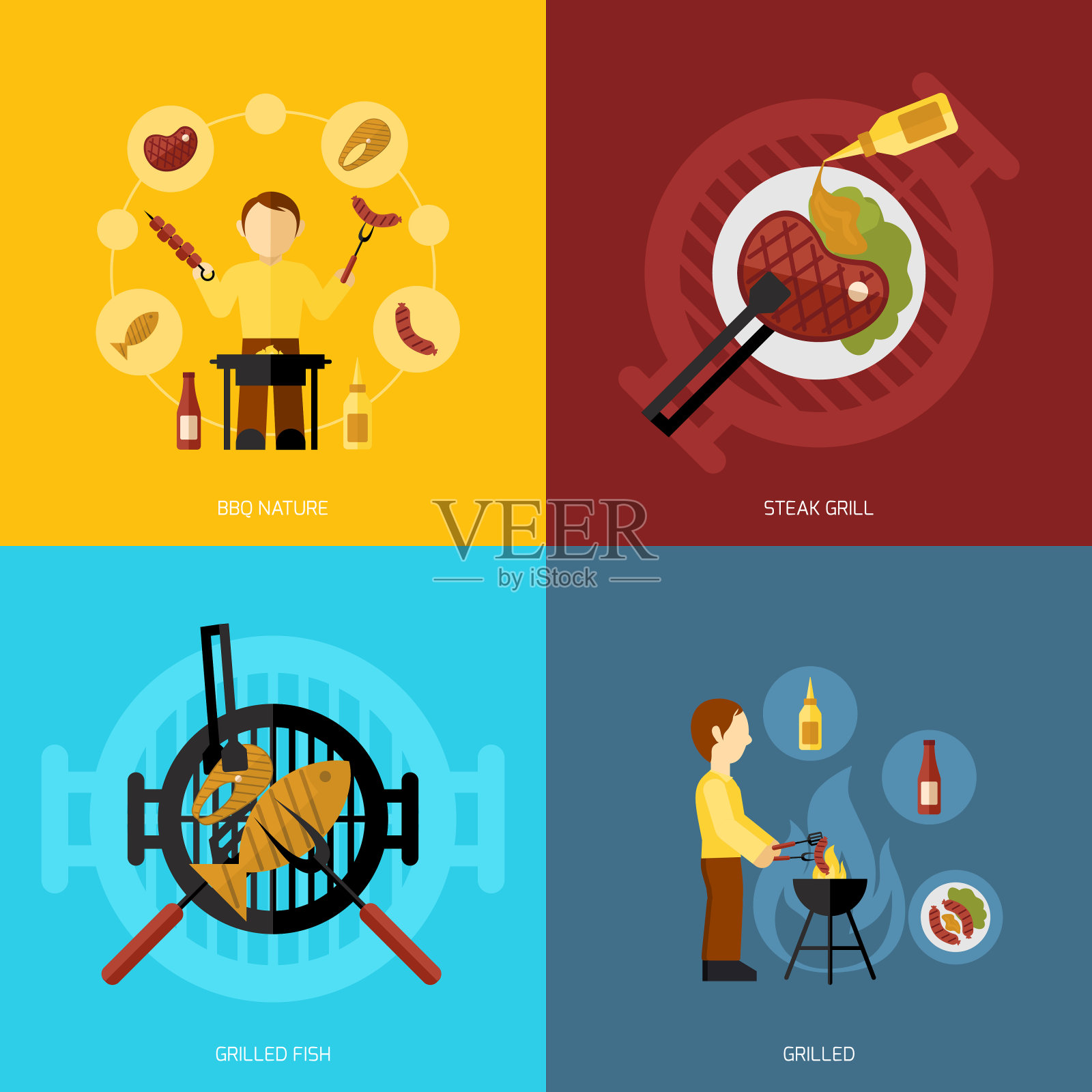 烧烤架图标平坦插画图片素材