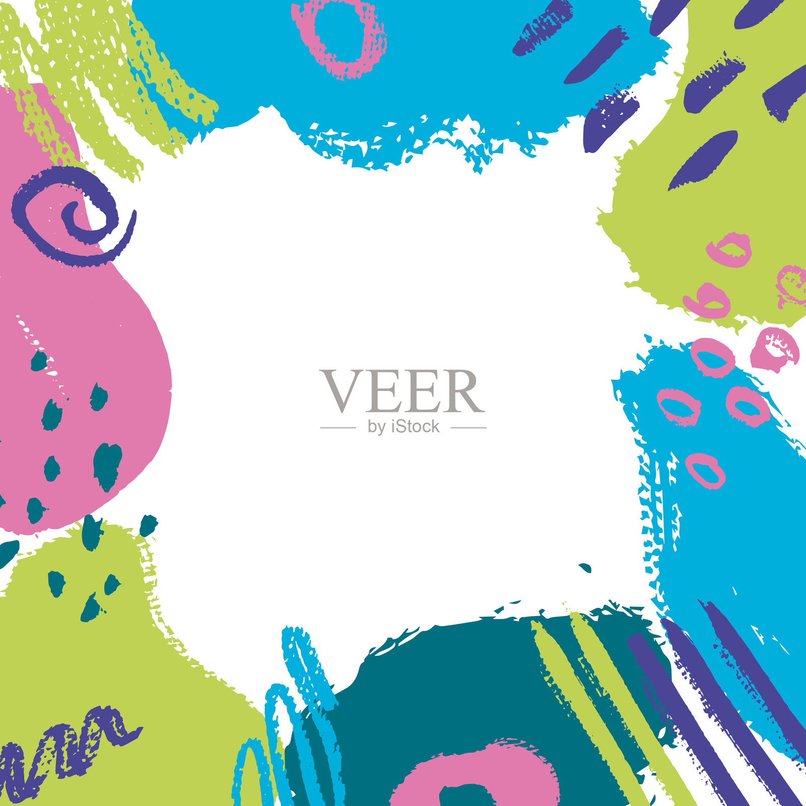 矢量方形纹理框架的明亮的颜色点,干笔触,点和线。插画图片素材