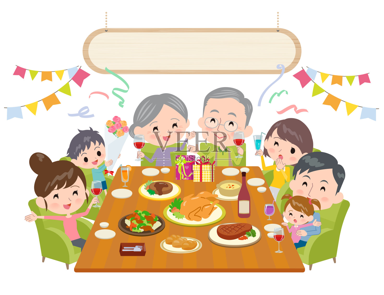 与家人的毕业纪念日派对插画图片素材