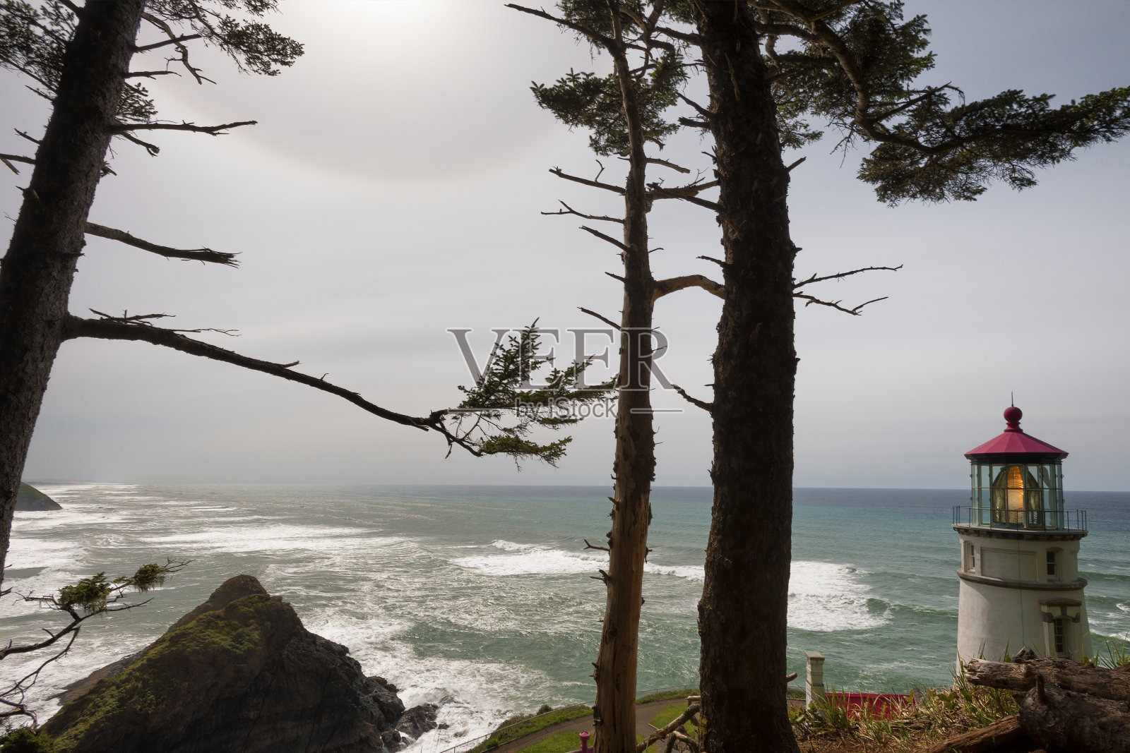 俄勒冈海岸的赫卡塔灯塔照片摄影图片