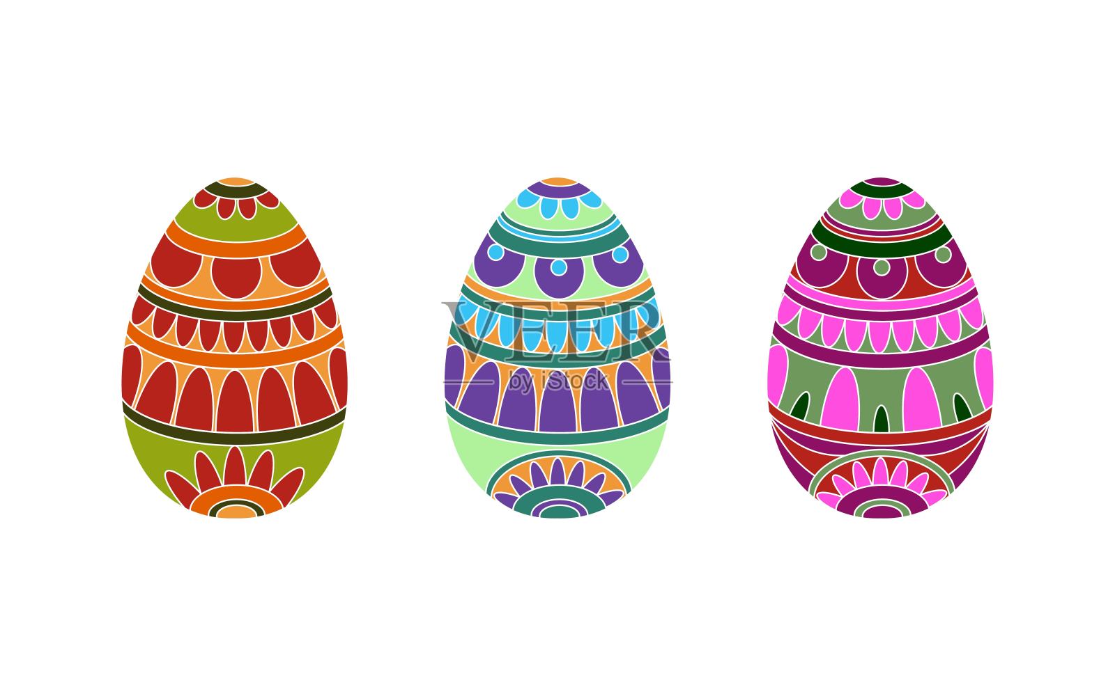 一套传统的带有装饰的复活节彩蛋。插画图片素材