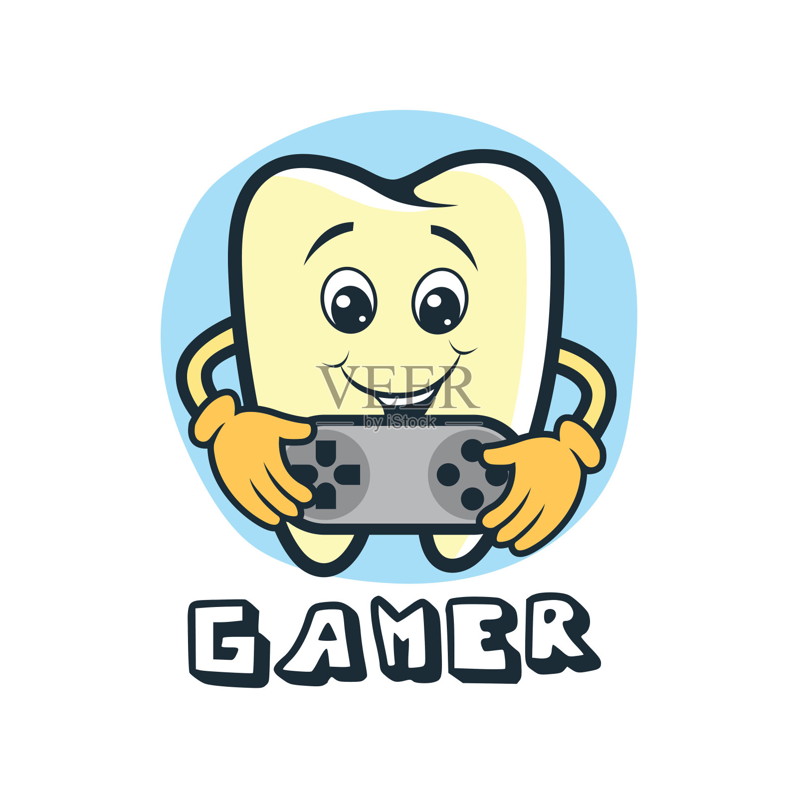 玩家牙齿角色孤立在白色背景上。矢量图插画图片素材