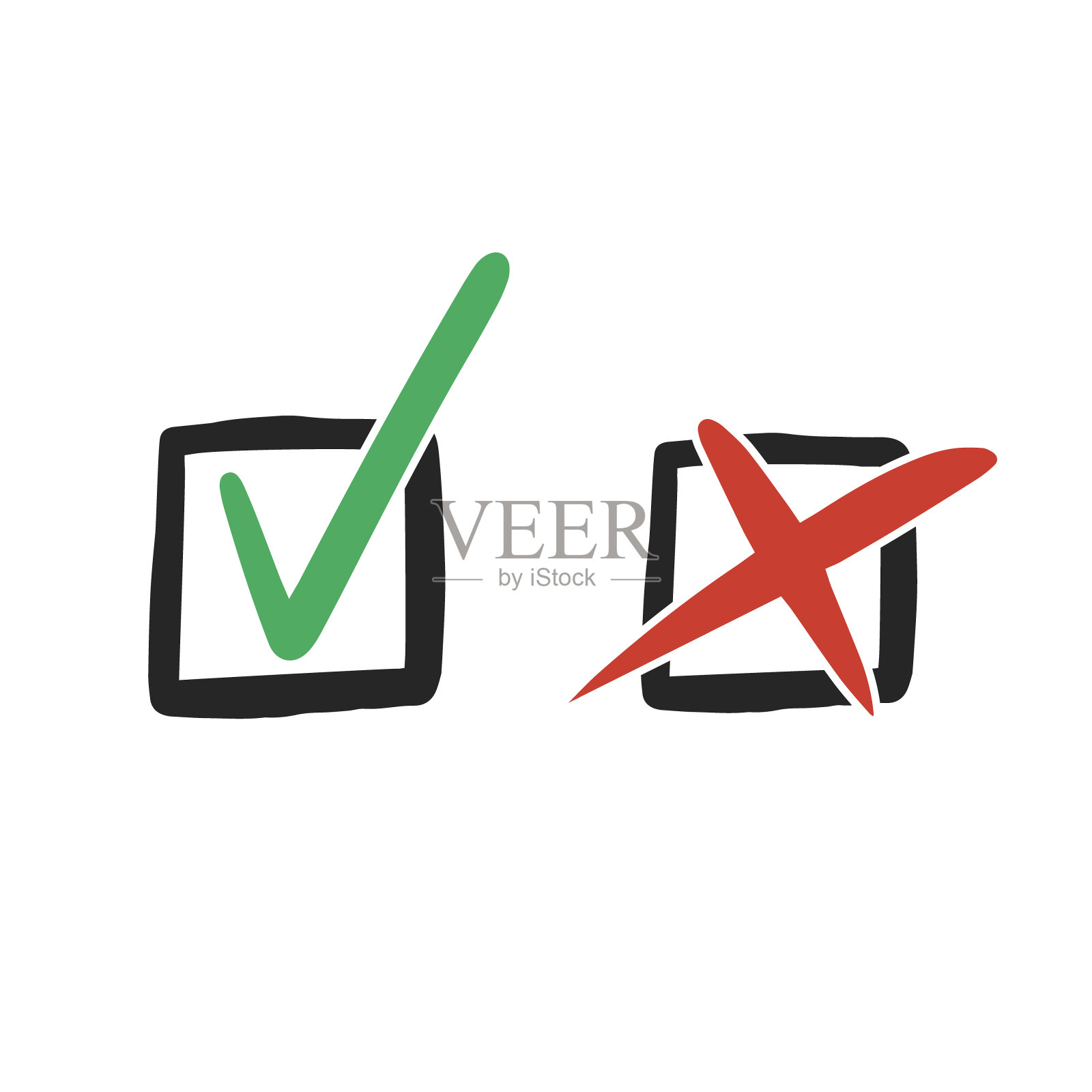 打勾和交叉符号。是的,没有。按钮投票,决策,网络。矢量插图涂鸦风格。插画图片素材