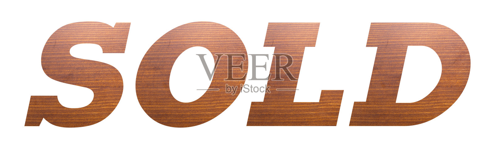 带有白色背景的棕色木质纹理的已售字样照片摄影图片