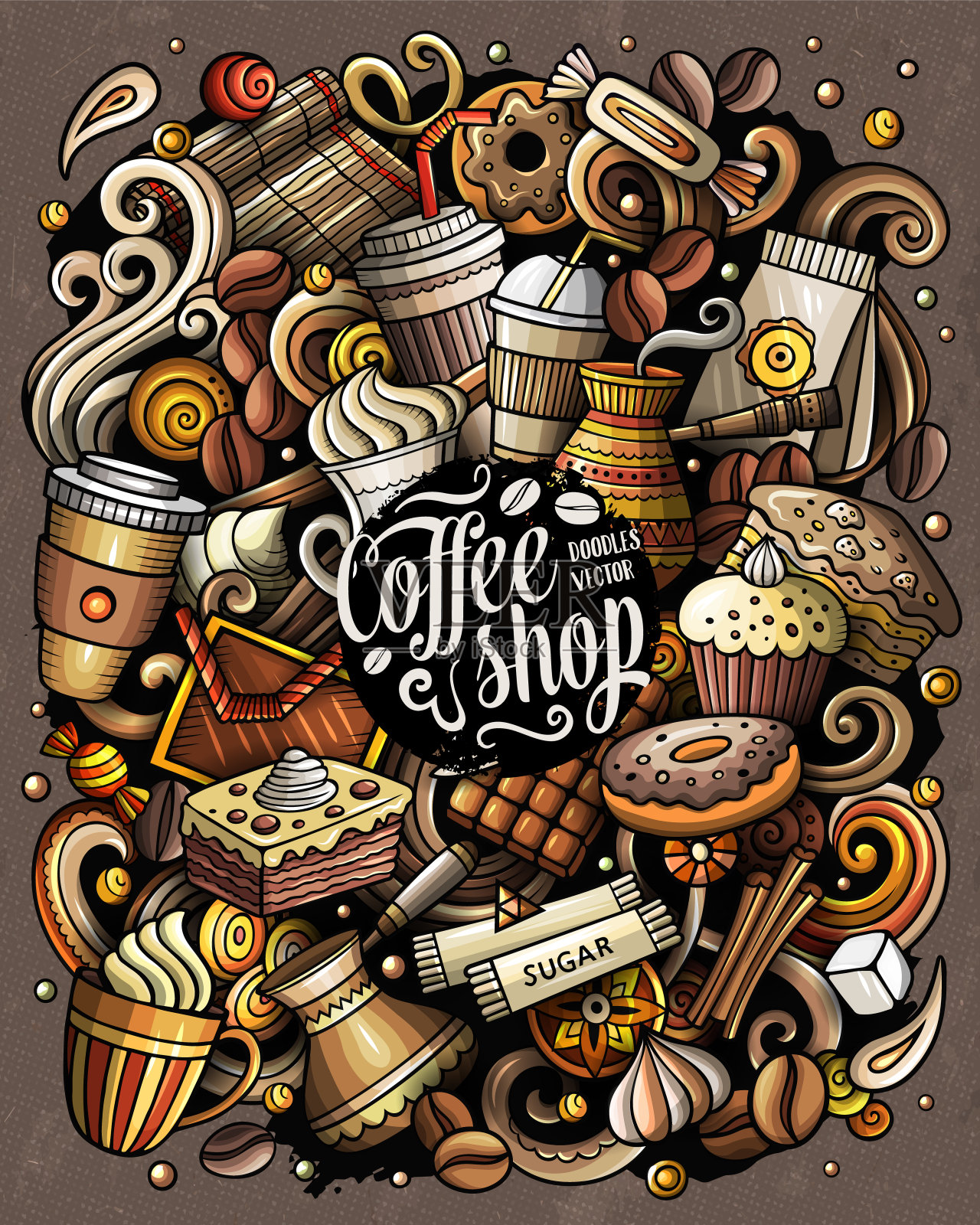 咖啡搞笑手绘矢量涂鸦插图。插画图片素材