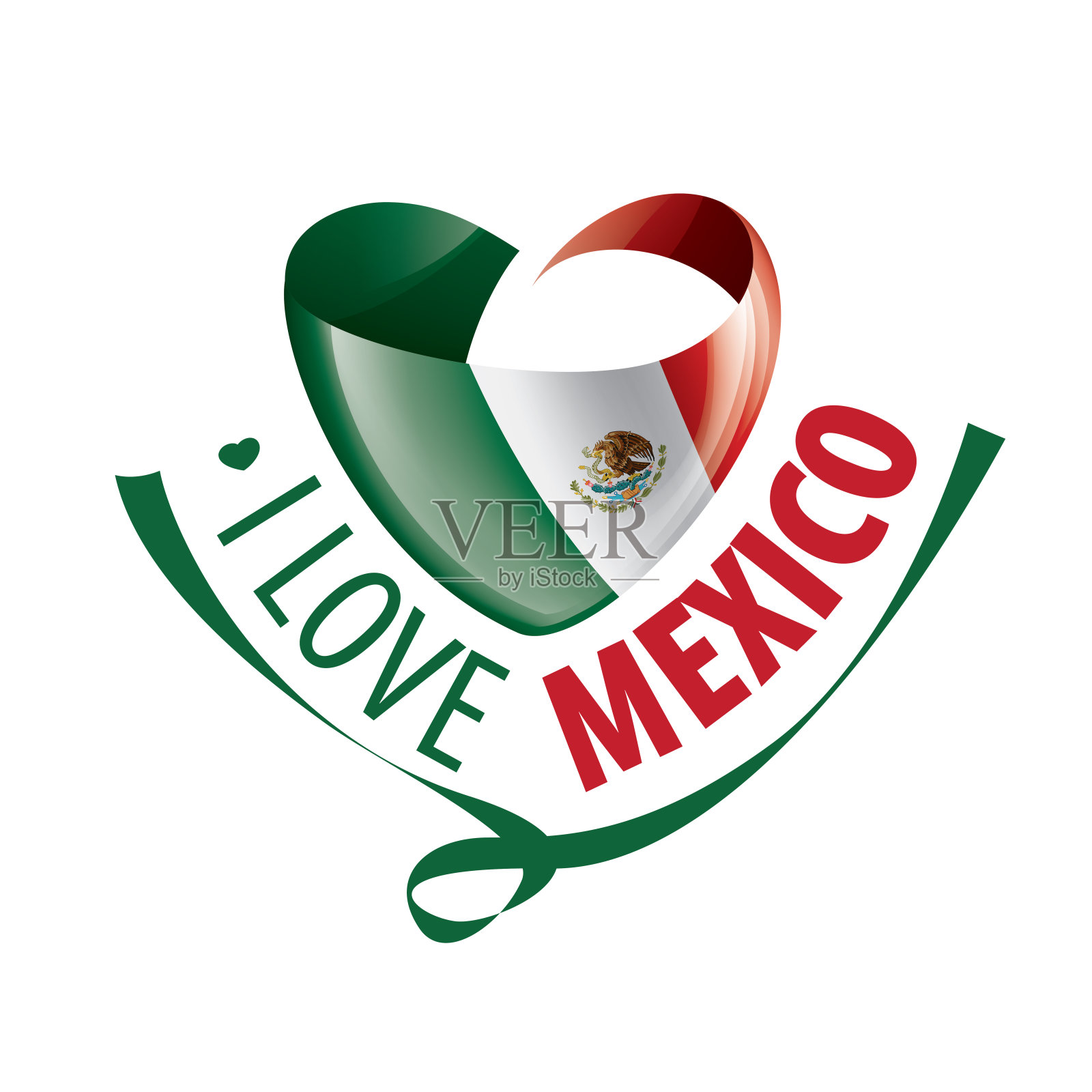 心形的墨西哥国旗上刻着“我爱墨西哥”字样。矢量图插画图片素材
