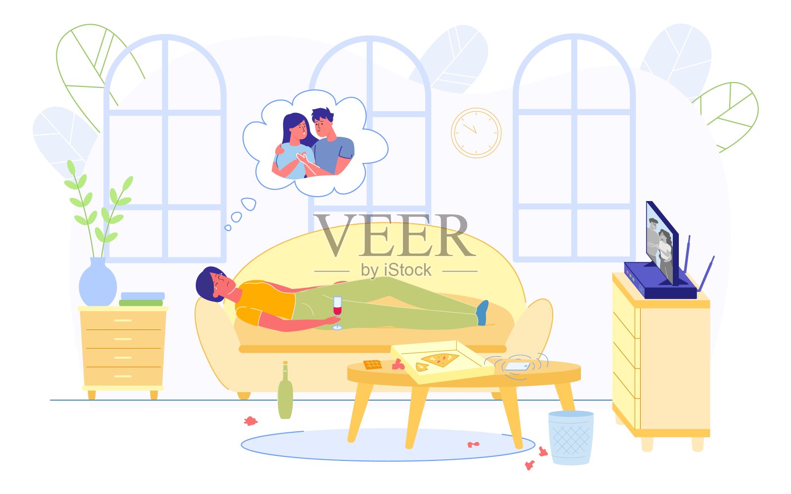 因失恋而抑郁的海报插画图片素材