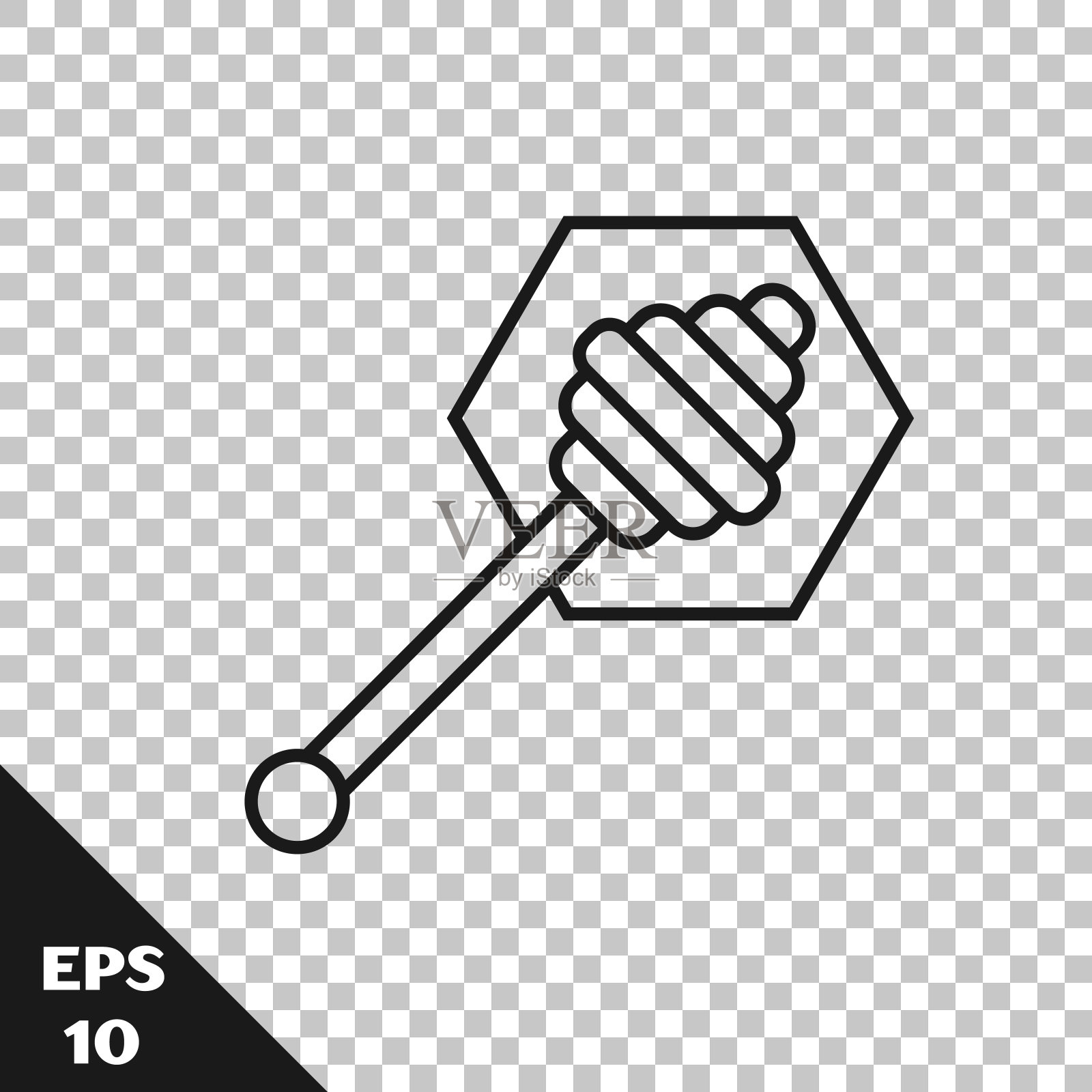 黑线蜂蜜勺棒图标孤立在透明的背景。蜂蜜包。矢量图插画图片素材