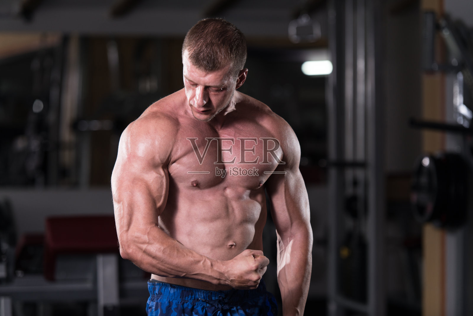 坚强地站在体育馆里照片摄影图片