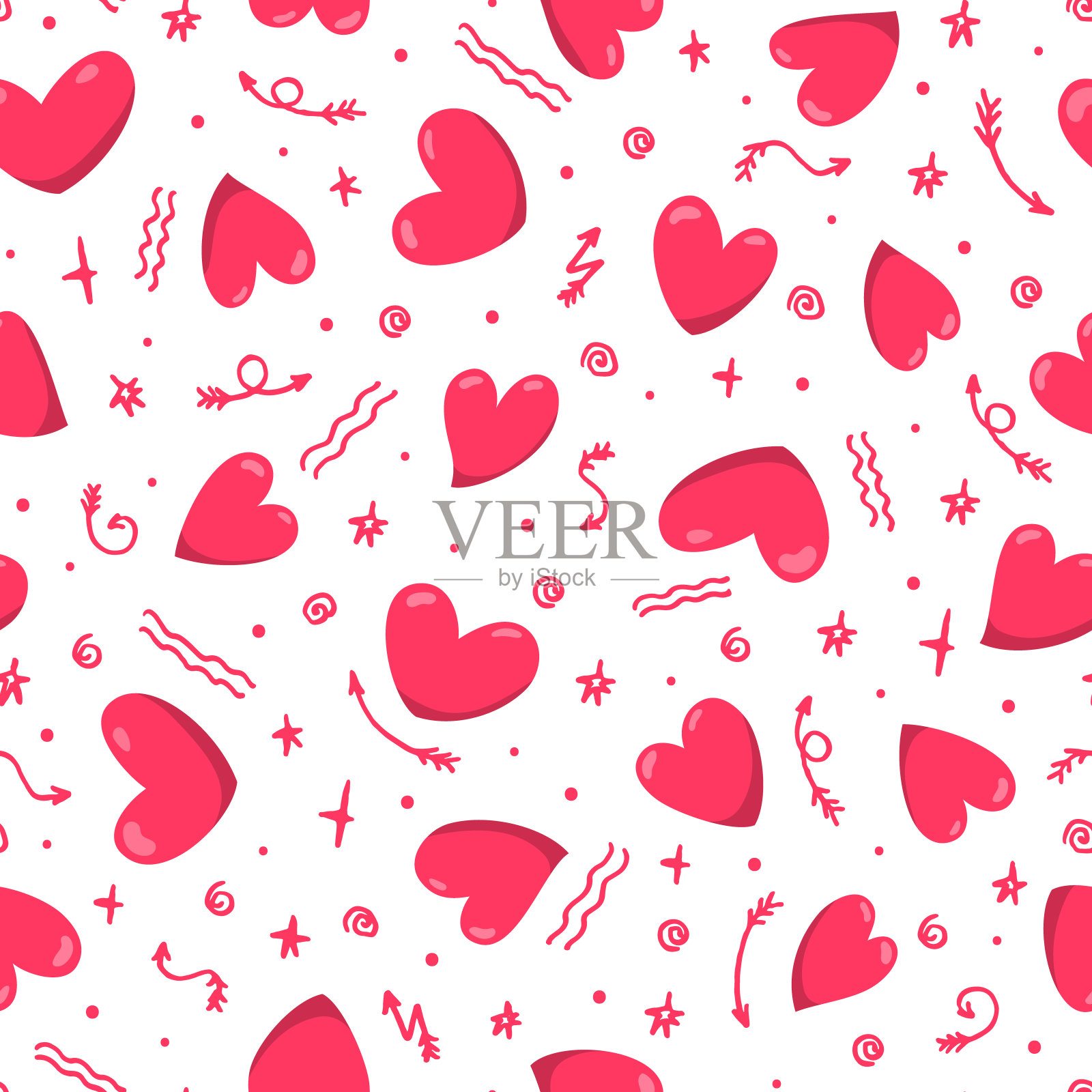 无缝图案与心形。向量孤立的插图。插画图片素材