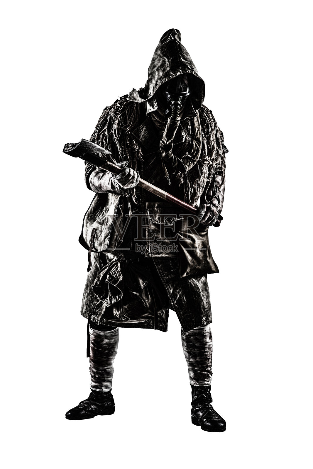 核灾难后戴防毒面具的人照片摄影图片