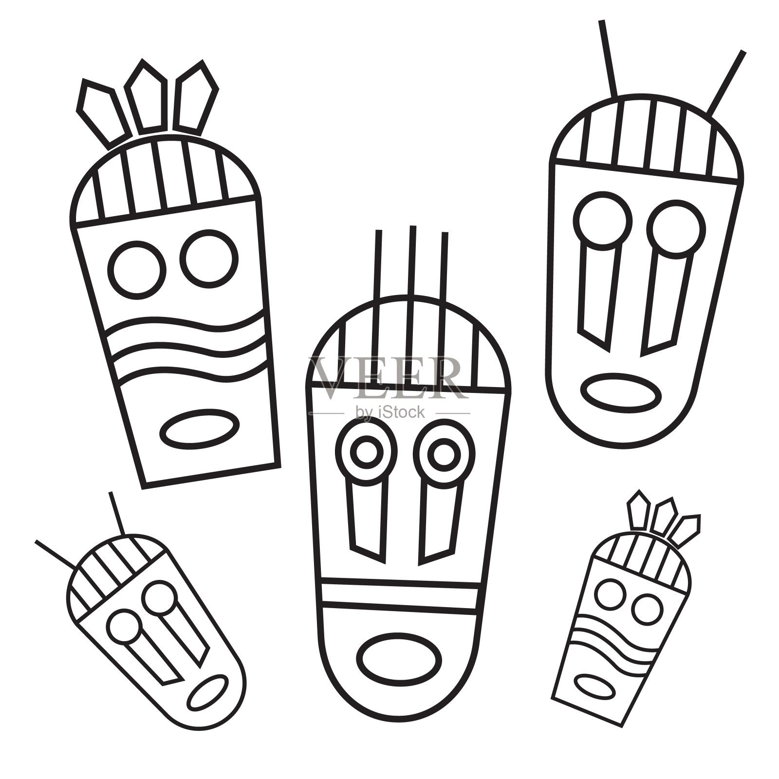 民族面具部落面具平面图标。非洲土著阿凡达插画图片素材