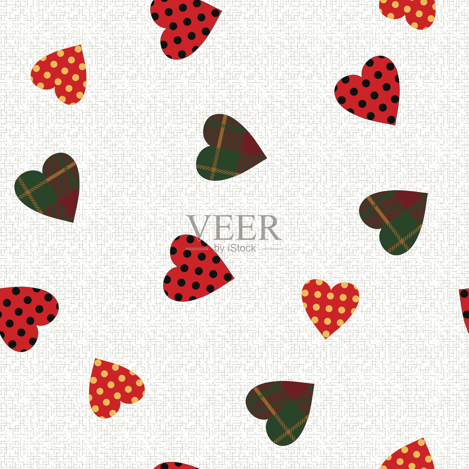 心抽象无缝背景与织物纹理心卡片,横幅,海报,壁纸,纺织品,表面设计,包装纸,包装。矢量图插画图片素材