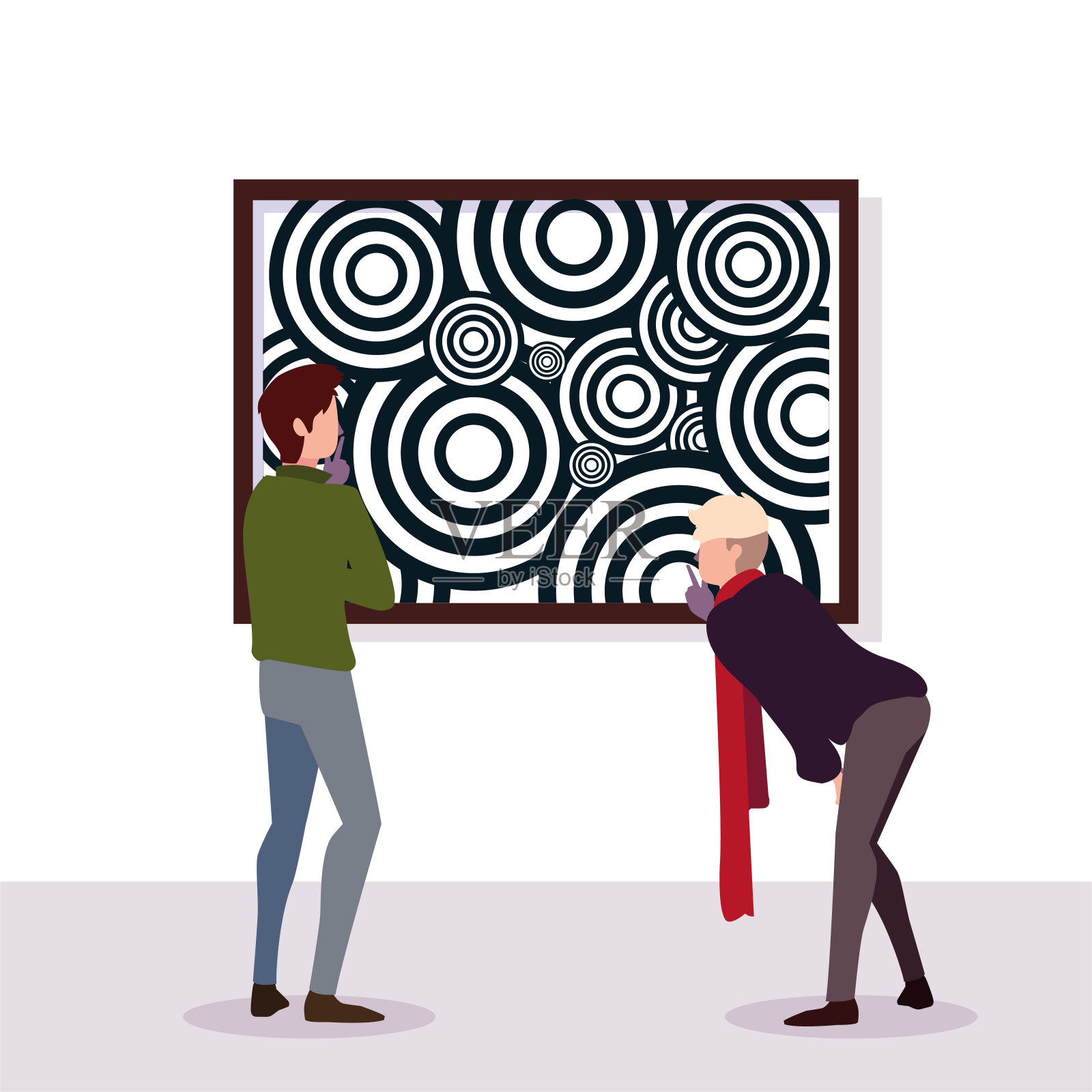 男人们在当代艺术画廊里,参观者观看现代抽象画插画图片素材