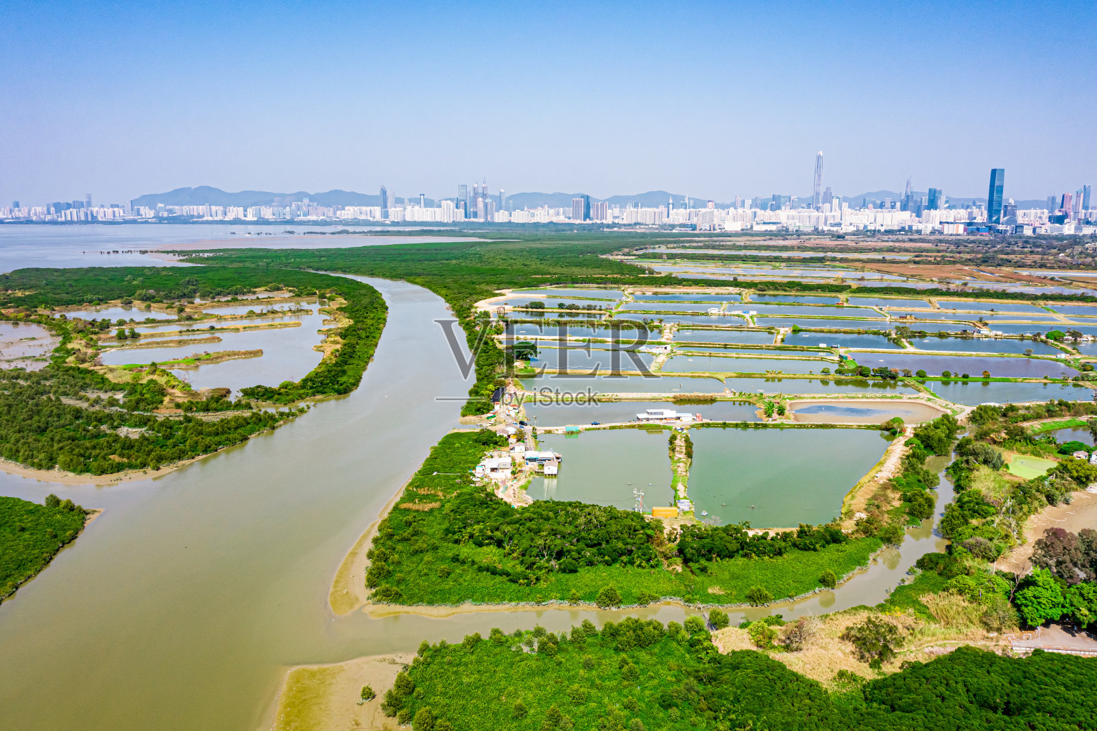 大生围元朗鱼塘的鸟瞰图照片摄影图片