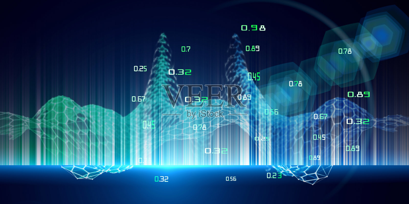 摘要六边形算法解析数据。未来的六边形网格。技术和业务分析概念。大数据。计算机通信技术。照片摄影图片