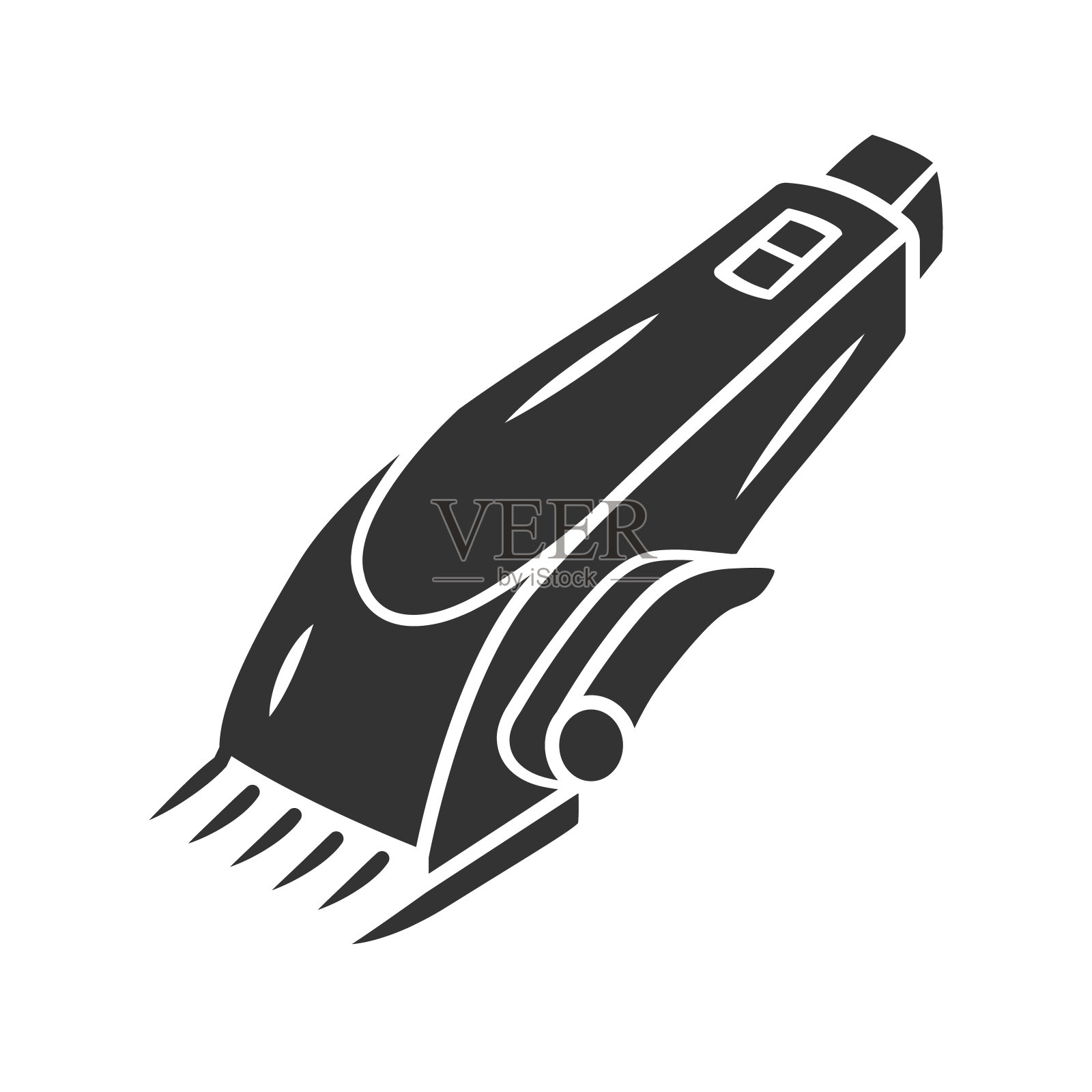 剃须机字形图标。理发的过程。理发师美容设备。男女理发工具。美容电子乐器。轮廓的象征。负空间。向量孤立的插图插画图片素材