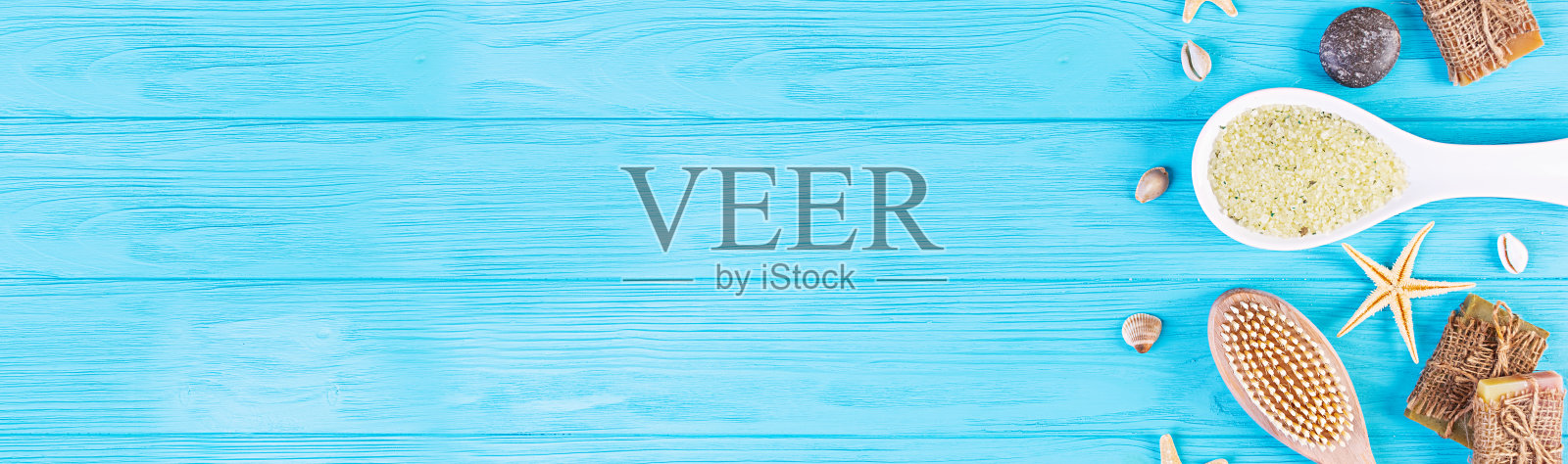 浴室配件。水疗和美容产品。天然水疗化妆品和有机人体护理的概念。俯视图照片摄影图片