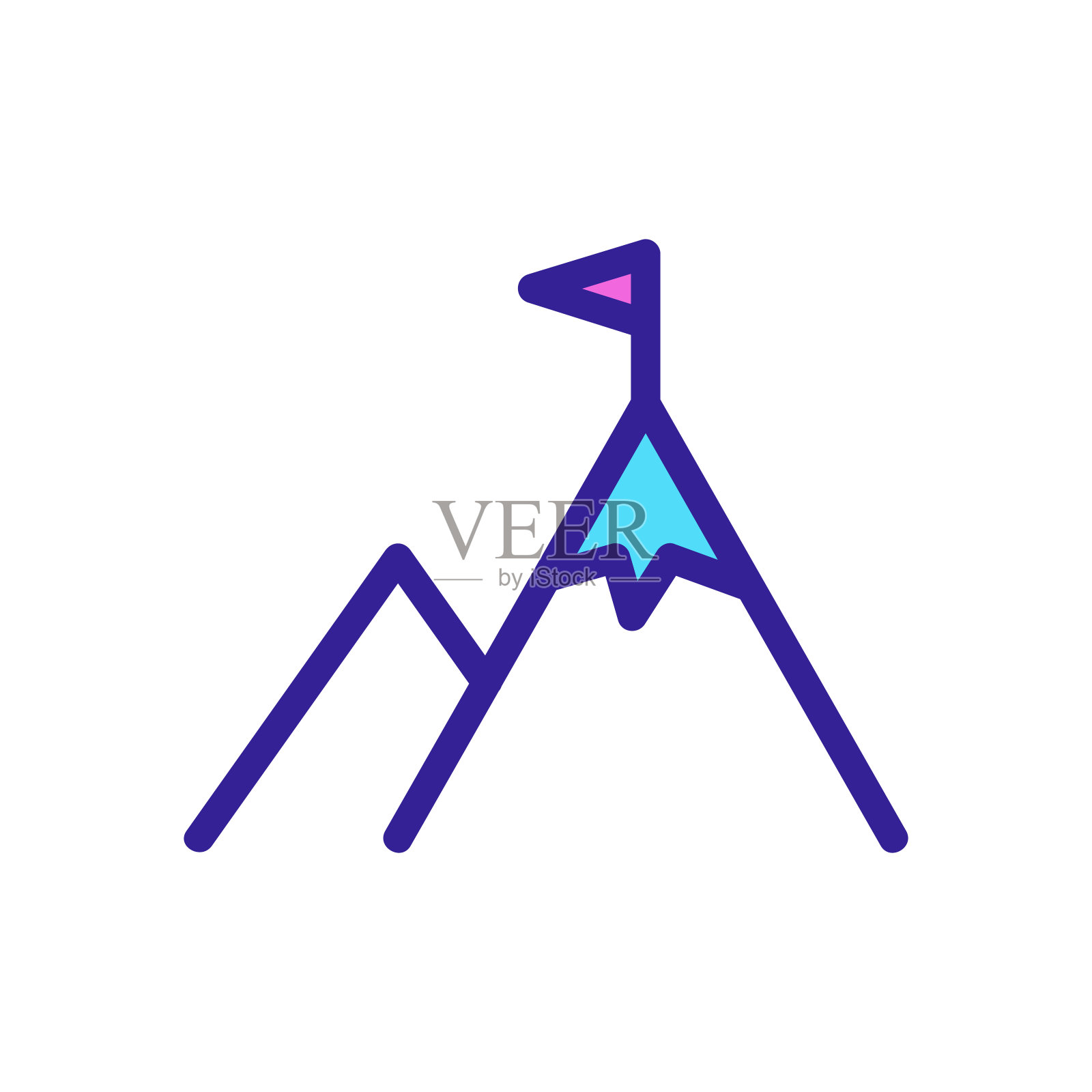 山和旗帜图标向量。孤立轮廓符号插图插画图片素材