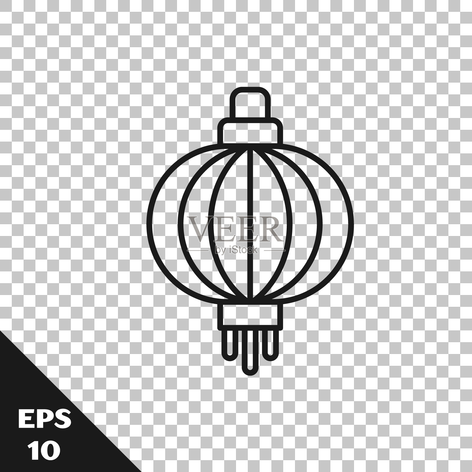 黑线日本纸灯笼图标孤立在透明的背景。矢量图图标素材