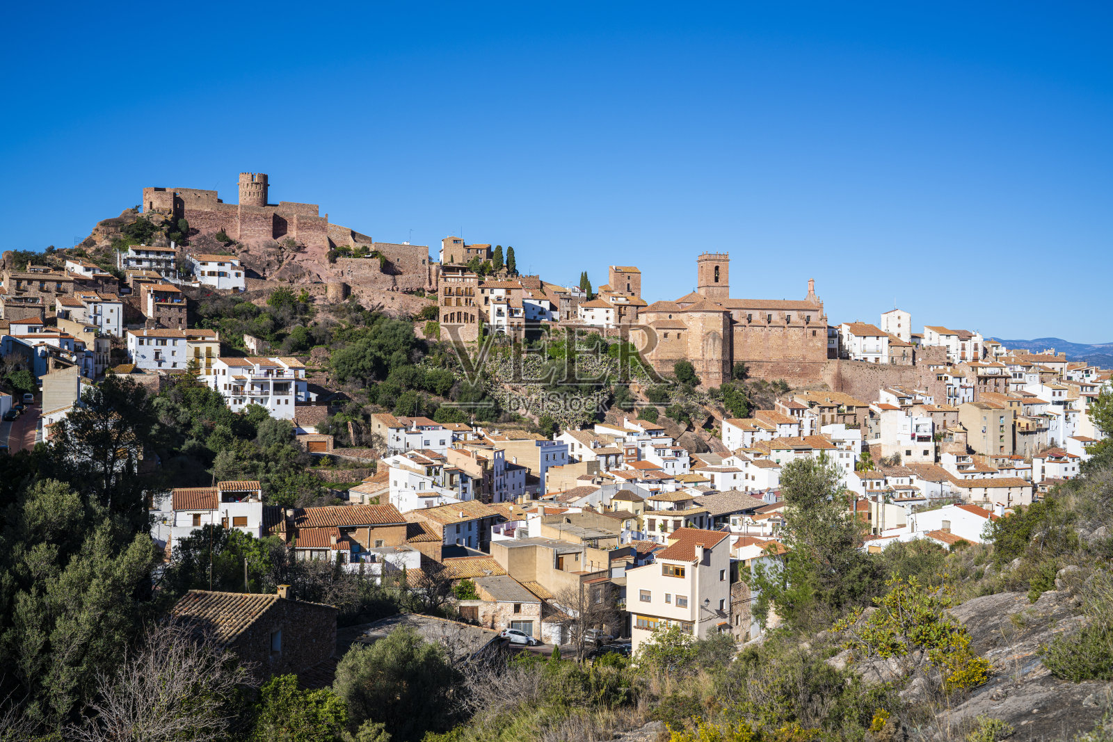 西班牙城堡的Villafames天际线村庄照片摄影图片