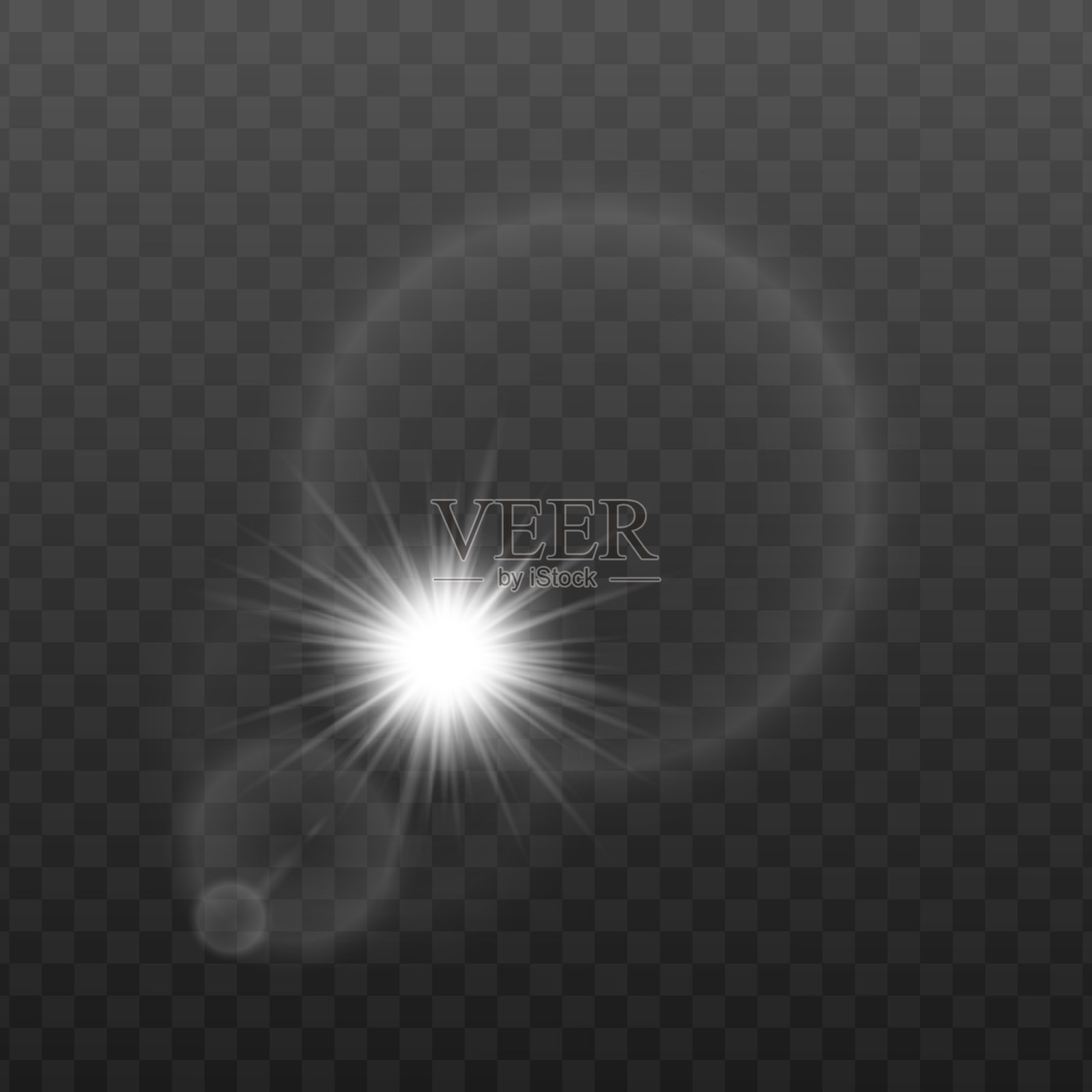 阳光或冲洗灯泡光在圆镜头现实矢量插图孤立。插画图片素材