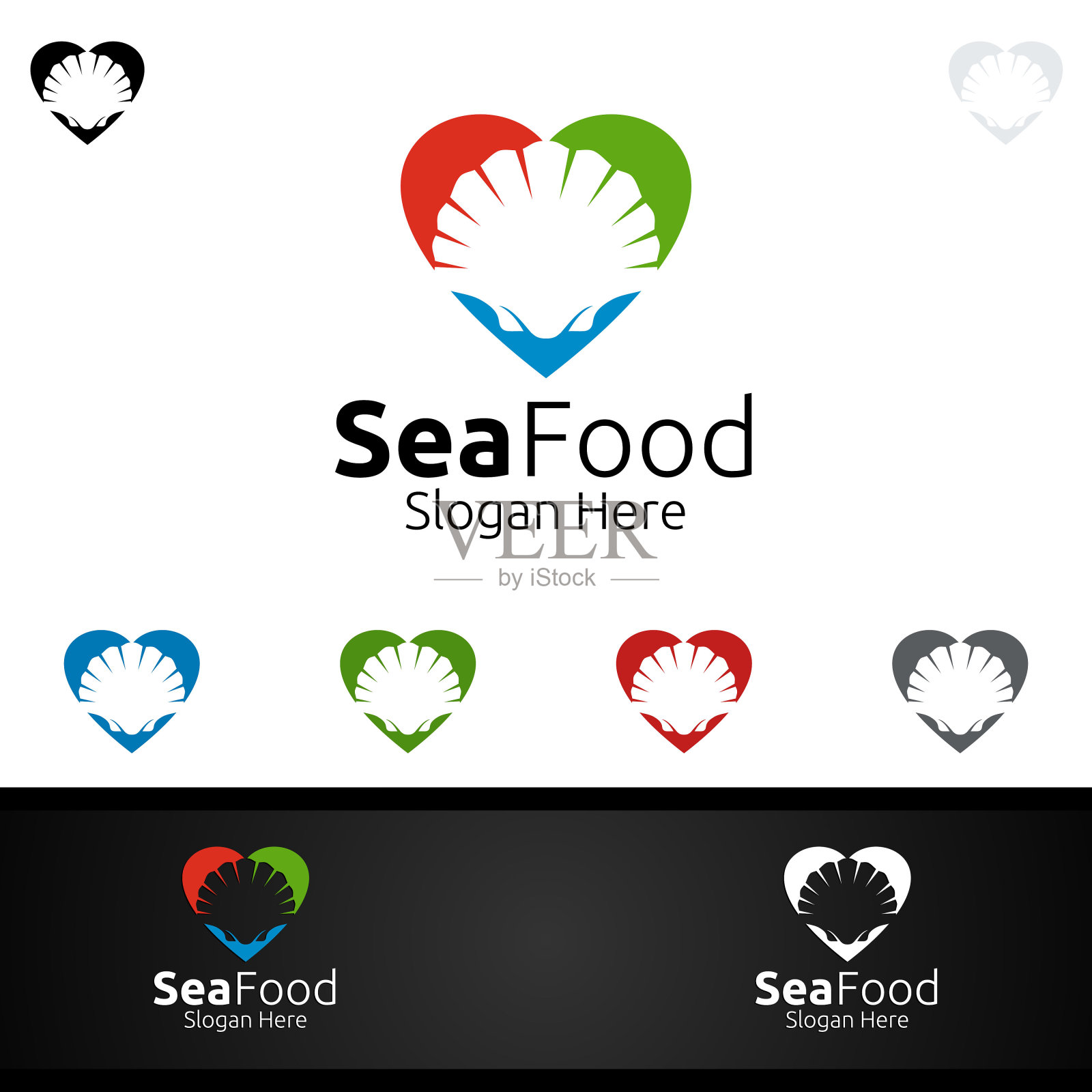 扇贝海鲜标志餐厅或咖啡馆插画图片素材