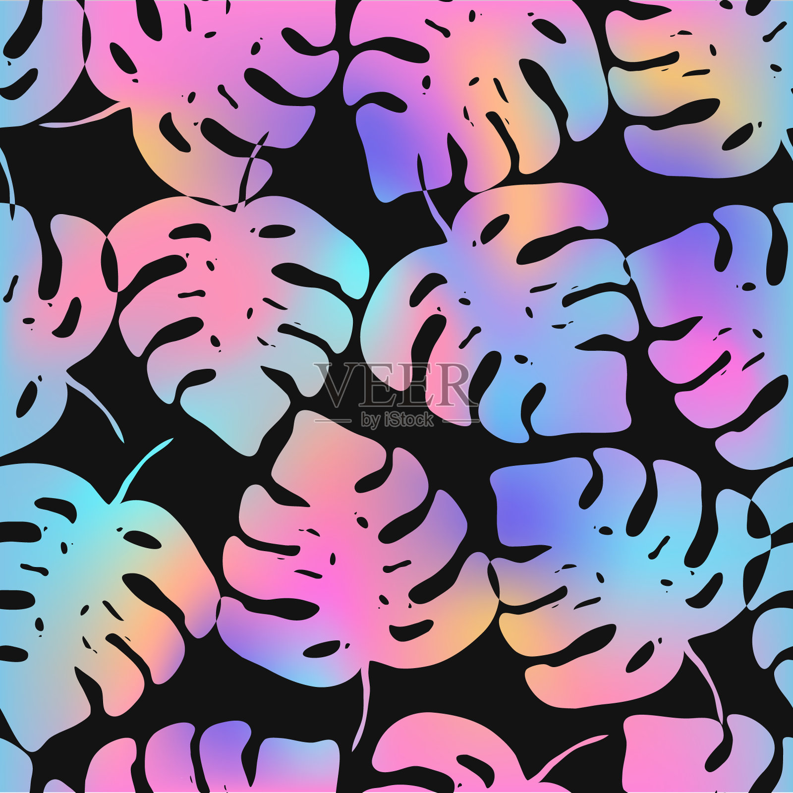 时尚图案与全息怪物的叶子插画图片素材