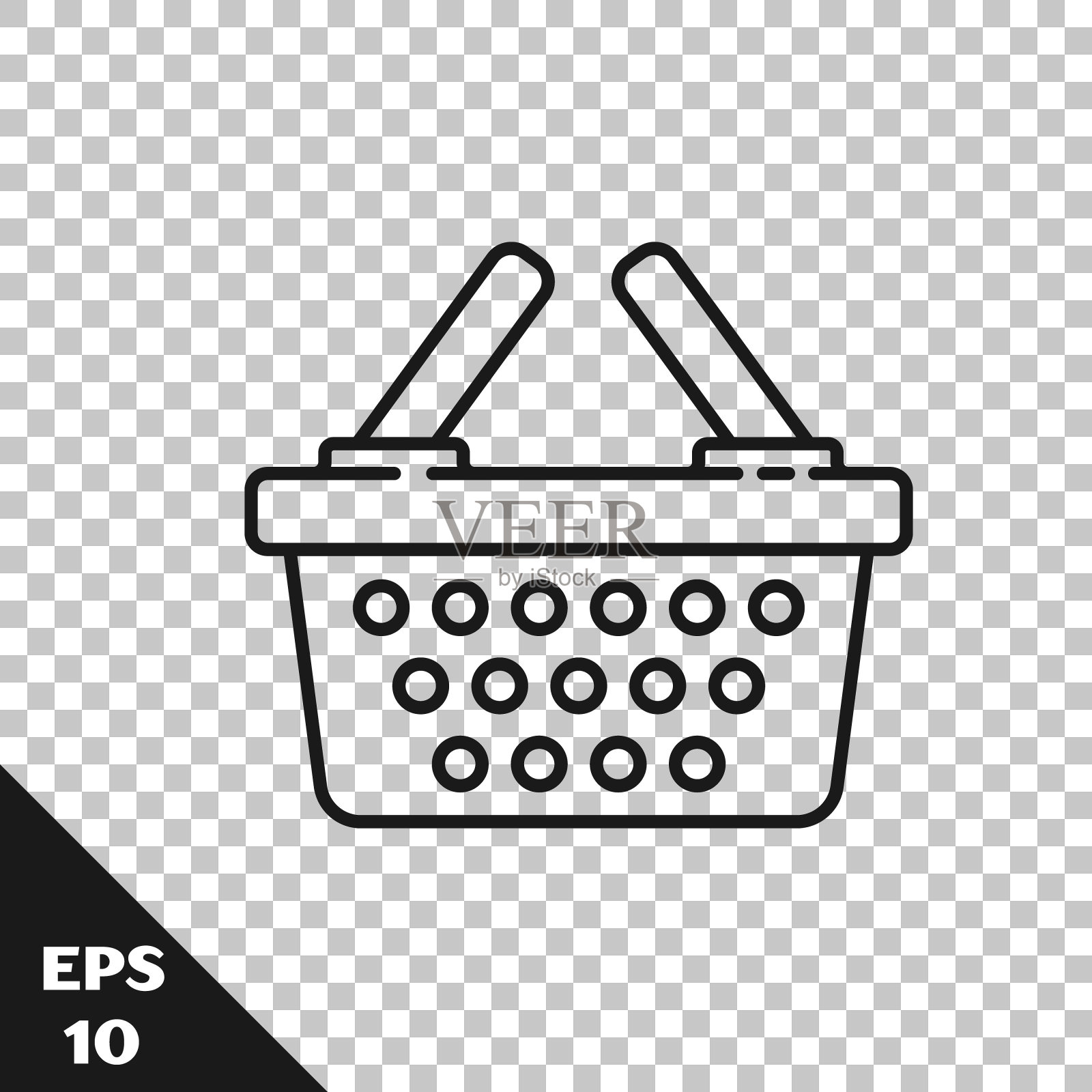 黑线购物篮图标孤立在透明的背景。网上购物的概念。送货服务信号。购物车的象征。矢量图图标素材